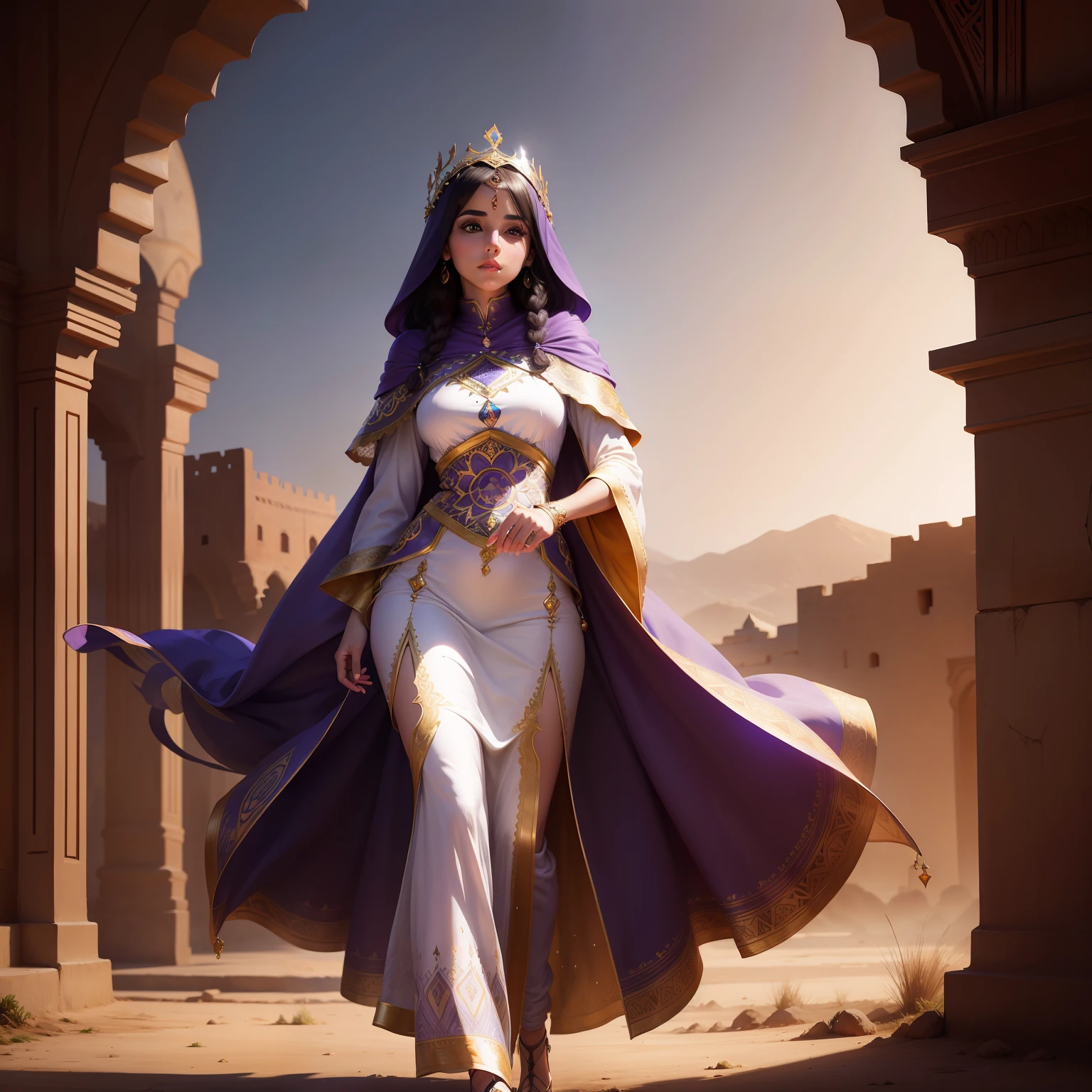 Very Beautiful princesse glowing eyes Moroccan caftan outfit cover full body hyper realistic super detailed nature background