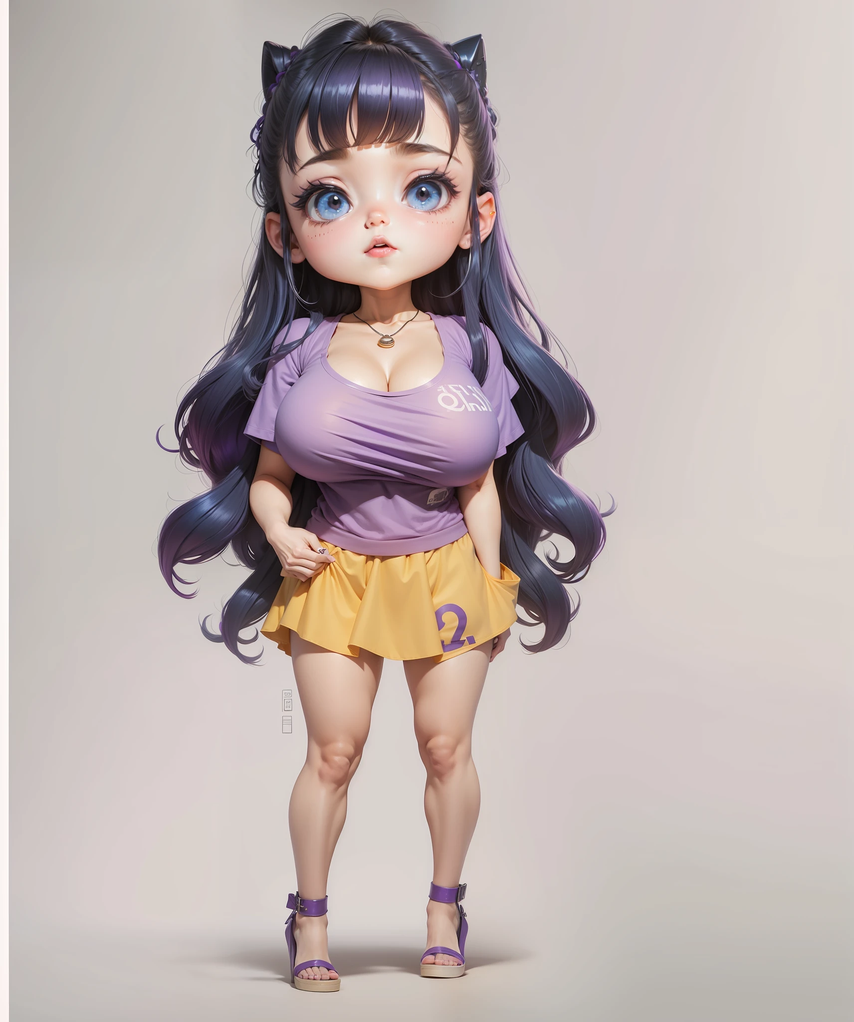 Huge boobs, cabelo escuro, blusa lilas, seio caido, 4k, realismp