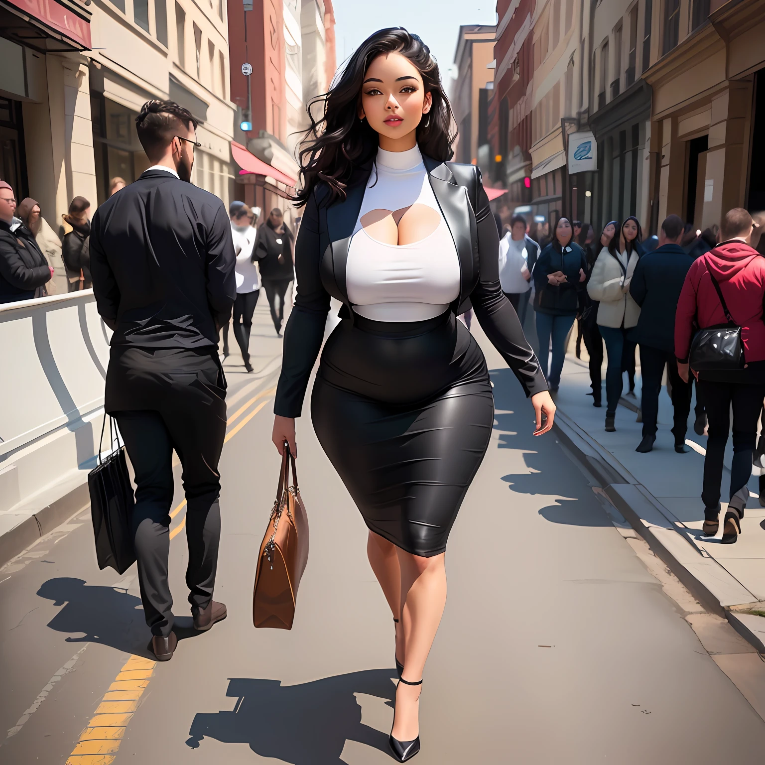 An image showing a curvaceous woman walking with confidence and elegance, highlighting its unique beauty.