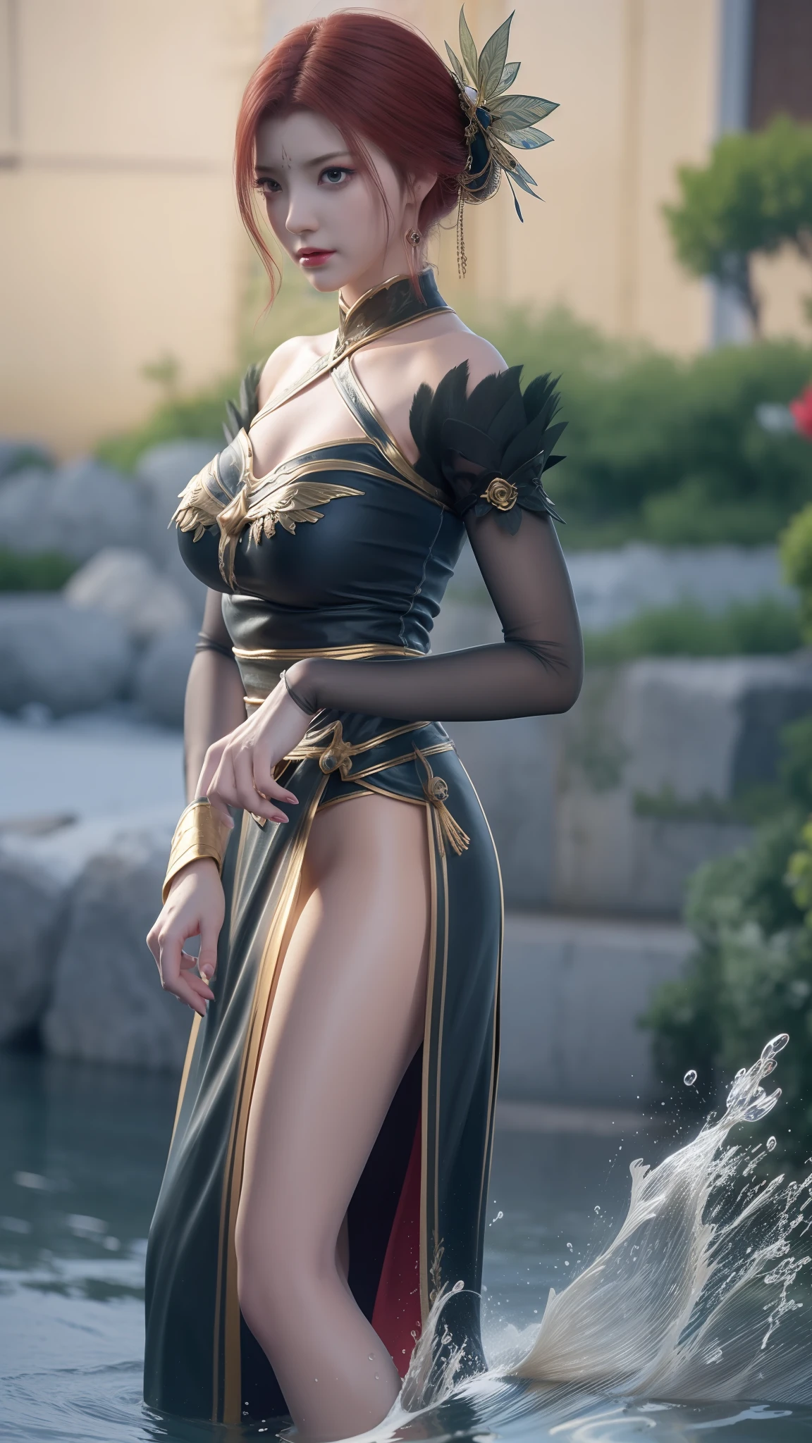 Arapei in a blue and white dress stood in the water, Anime girl walking on water, closeup fantasy with water magic, azur lane style, trending on cgstation, Anime girl cosplay, seraphine ahri kda, Splash art anime , trending at cgstation, realistic water, water fairy, WLOP and Sakimichan