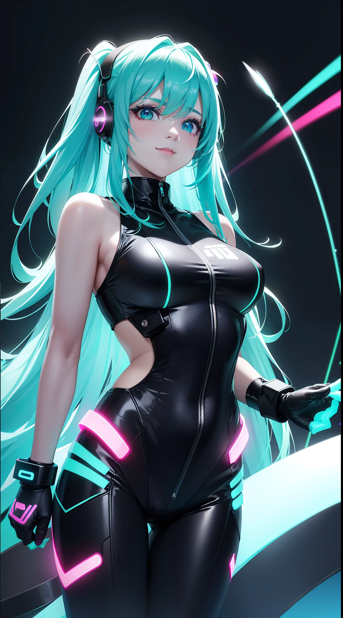 Neon background、A smile、((top-quality)), ((​masterpiece)), (detaileds:1.4), 3D, nffsw(HighDynamicRange),光线追踪,NVIDIA RTX,Hyper-Resolution,Unreal 5,ultra-detailliert、Neon glows、kosmos、All neon lights are glowing、Confident Face、8K images、 Women's attire and hairstyles are as follows:、It also incorporates neon colors.。Design neon glowing dresses and jackets online、Clothes are online.、Bright in your clothing line online、Dye your hair in neon colors.。 Background Effects: • Add glowing neon light effects around women。By drawing a pattern of neon lights that illuminate her outline and behind her、Express her to blend in with the background。 Female brilliance: • Neon lights also affect women's skin and clothing。Her body and clothes shine online、Fantastic light with neon glow.。Background with:(Neon Art、Neon Highlights、neon lines、Neon light、Neon afterimages、Neon light、The neon light shines so brightly)