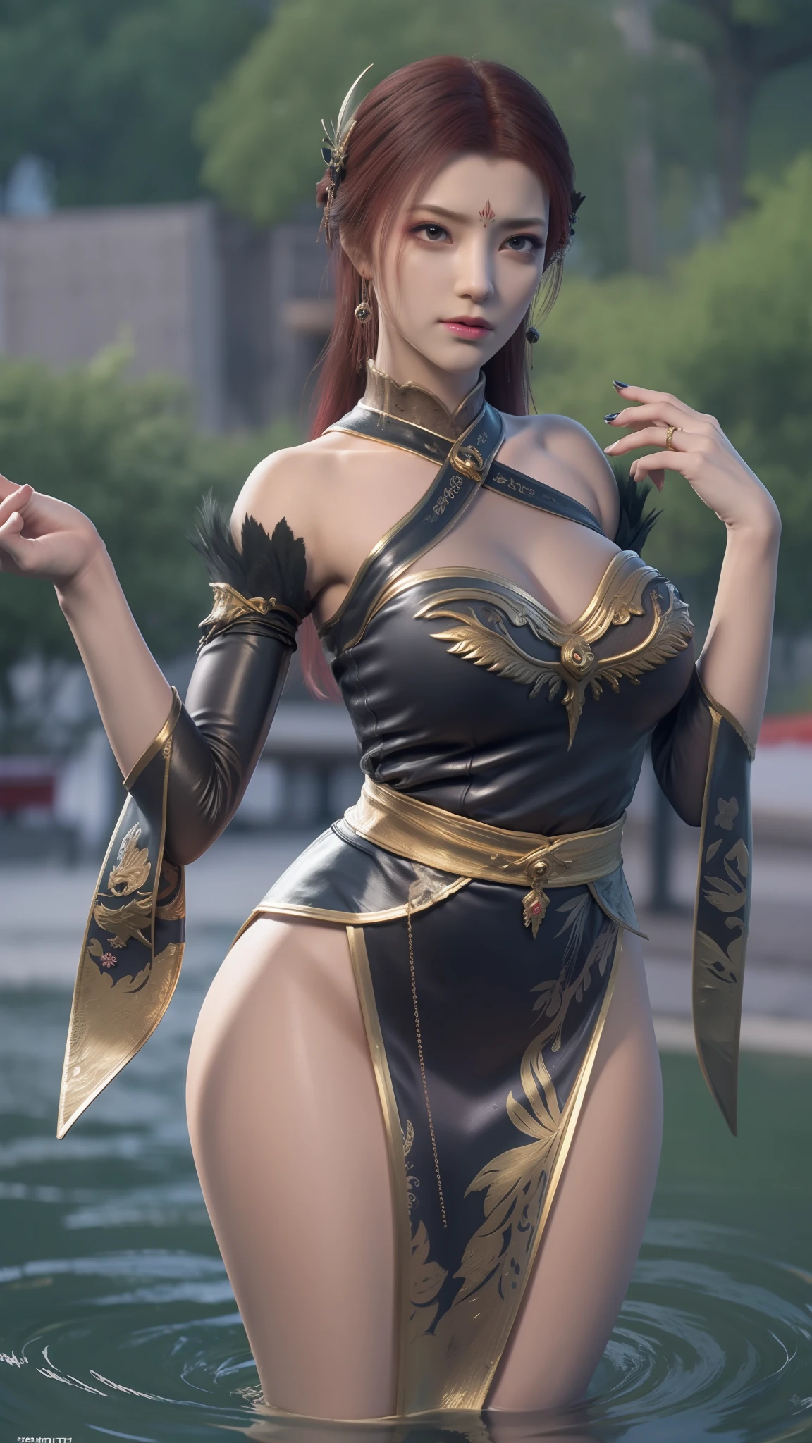 Arad woman dressed in purple poses in the water, Keqing from Genshin Impact, lunar themed attire, zhongli from genshin impact, astral witch clothes, alluring elf princess knight, Portrait Chevaliers du Zodiaque Fille, fantasyoutfit, gorgeous female paladin, astri lohne, full-body xianxia, ayaka game genshin impact