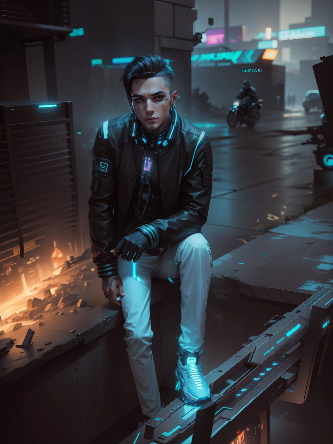 Change background cyberpunk handsome boy. Realistic face, 8k, ultra realistic,