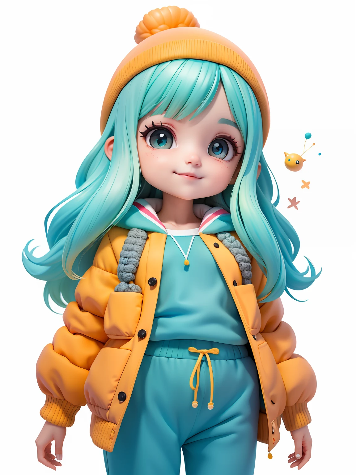 (obra-prima), (melhor qualidade), (ultra-detalhado), (corpo inteiro: 1.2) menina bonita e fofa, capuz, moletom colorido, Knitted jumpsuits, Pants, jaqueta, blusa, sorriso claro, corpo inteiro, :3, fundo tom pastel , colorido e simples.