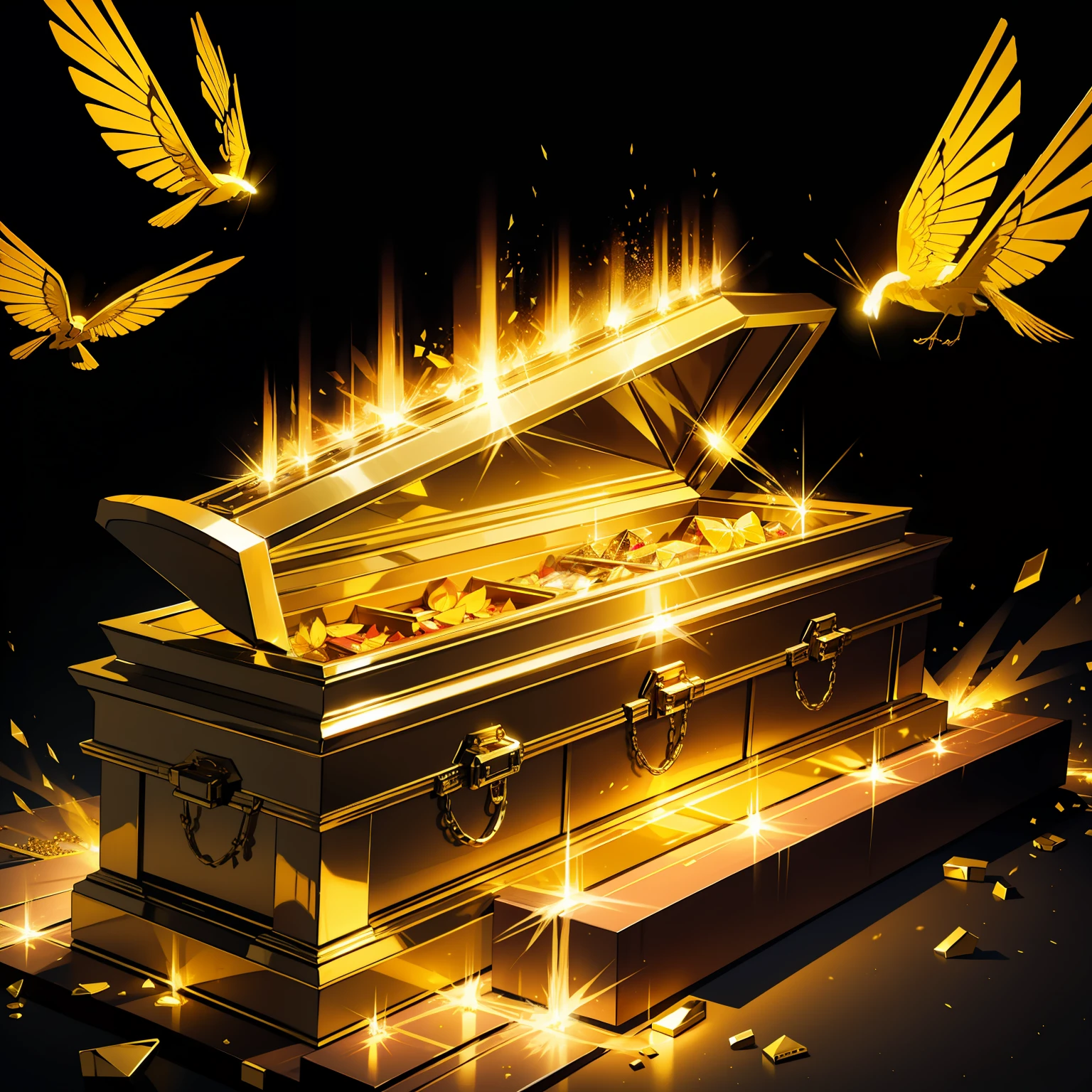 3 coffins,Blow open,Fly,blingbling,Emits golden light,3 coffins