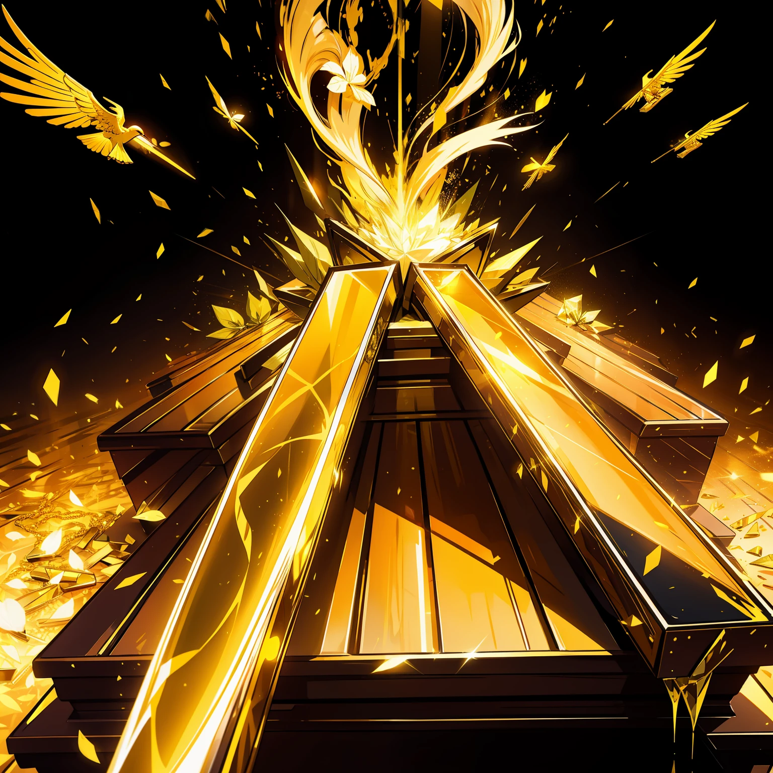 3 coffins，Blow open，Fly，blingbling，Emits golden light，3 coffins