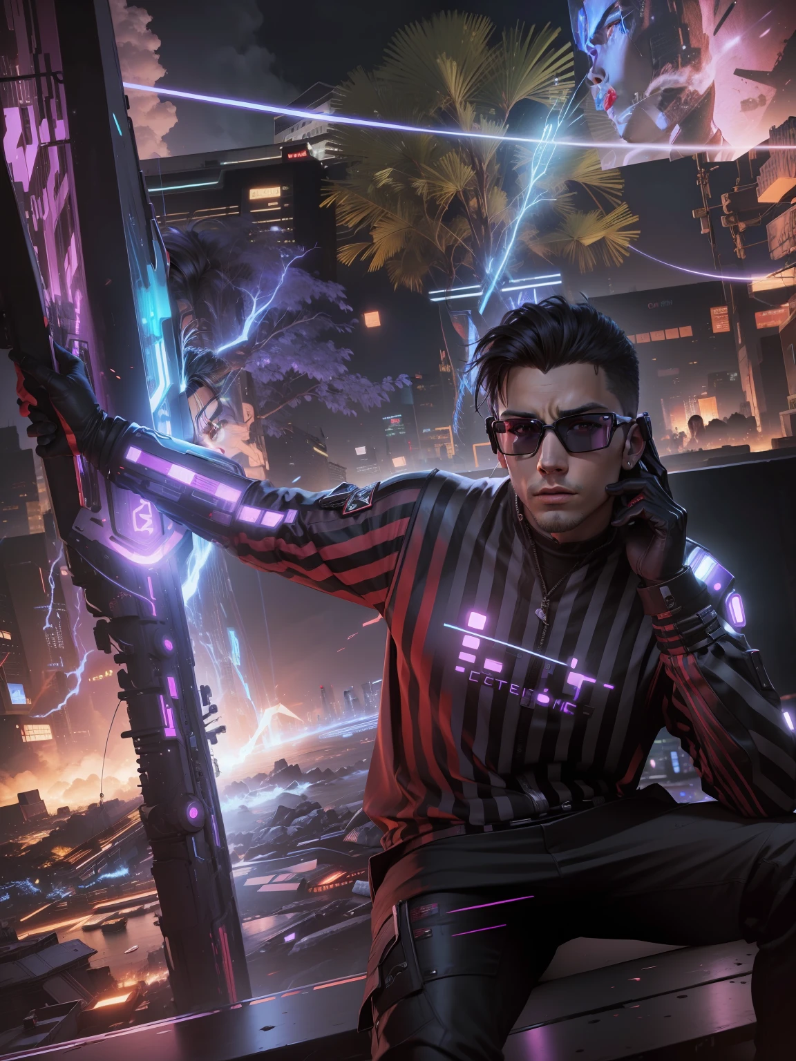 Change background cyberpunk handsome boy. Realistic face, 8k, ultra realistic,