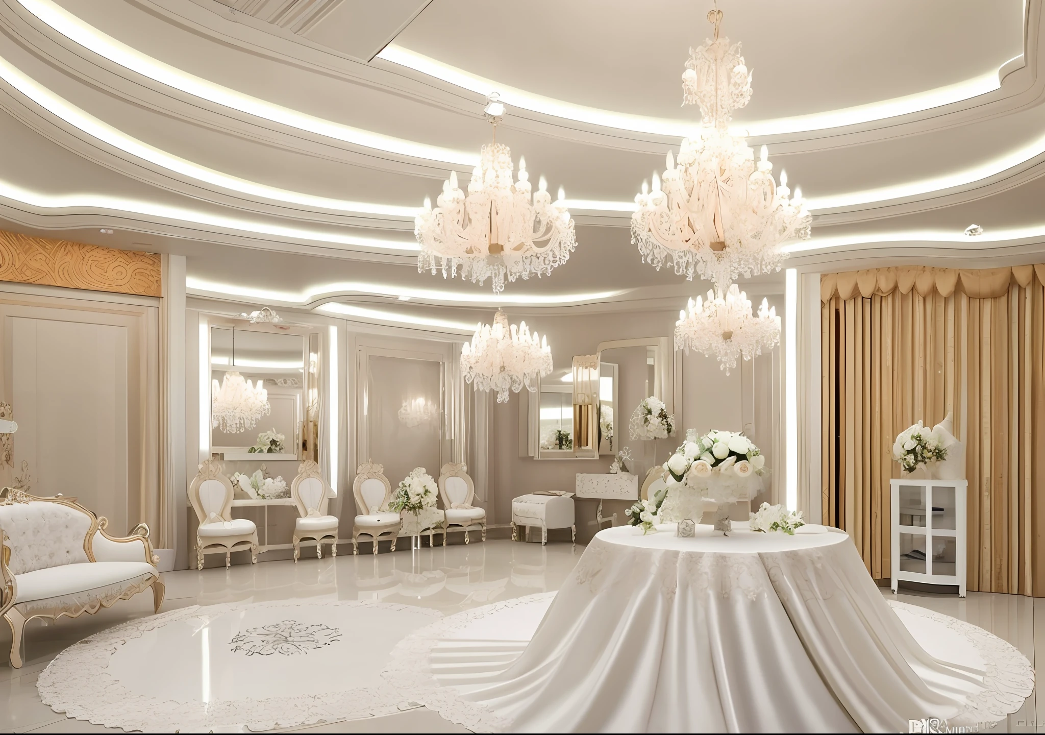 Interior Wedding dresses store in KSA the view on the qaaba, high details, realistic, high quality, 1024*720 dimensions.