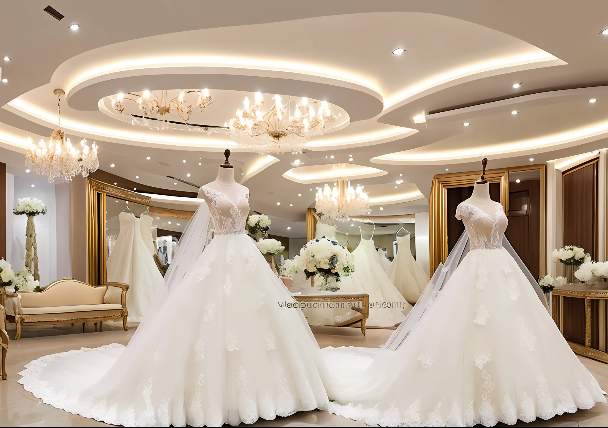 Interior Wedding dresses store in KSA the view on the qaaba, high details, realistic, high quality, 1024*720 dimensions.