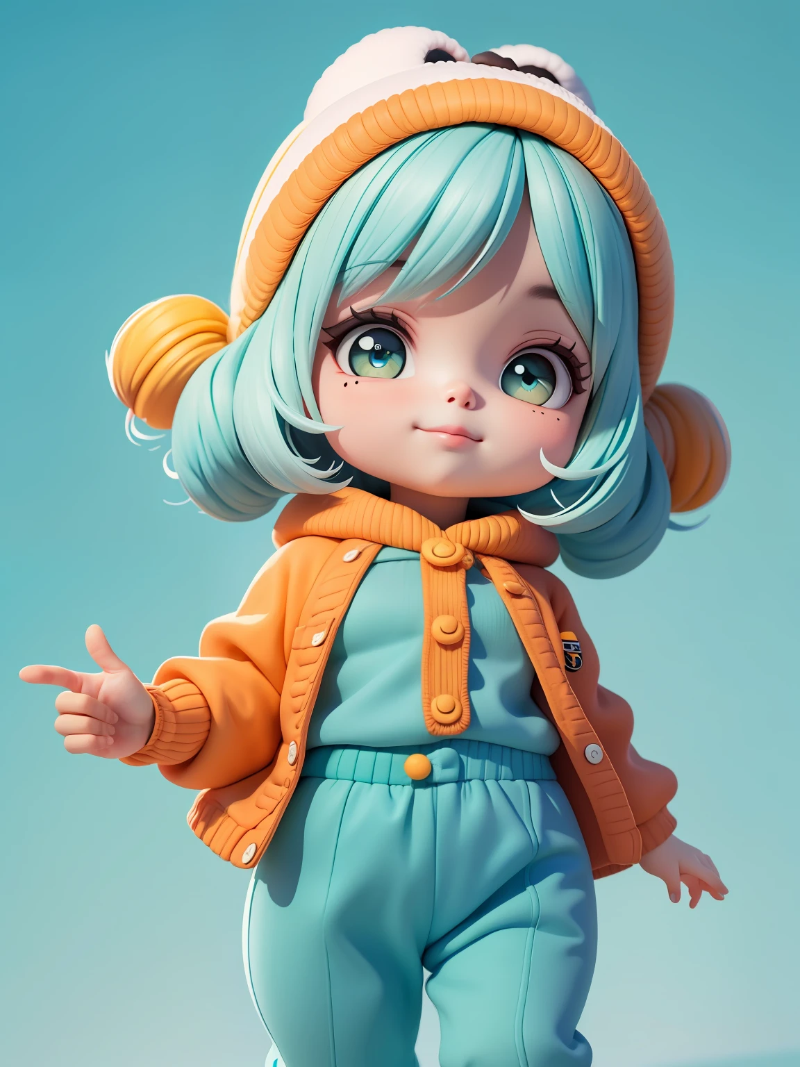 (obra-prima), (melhor qualidade), (ultra-detalhado), (corpo inteiro: 1.2) baby menina bonita e fofa, capuz, moletom colorido, Knitted jumpsuits, Pants, jaqueta, blusa, sorriso claro, corpo inteiro, :3, fundo tom pastel , colorido e simples.