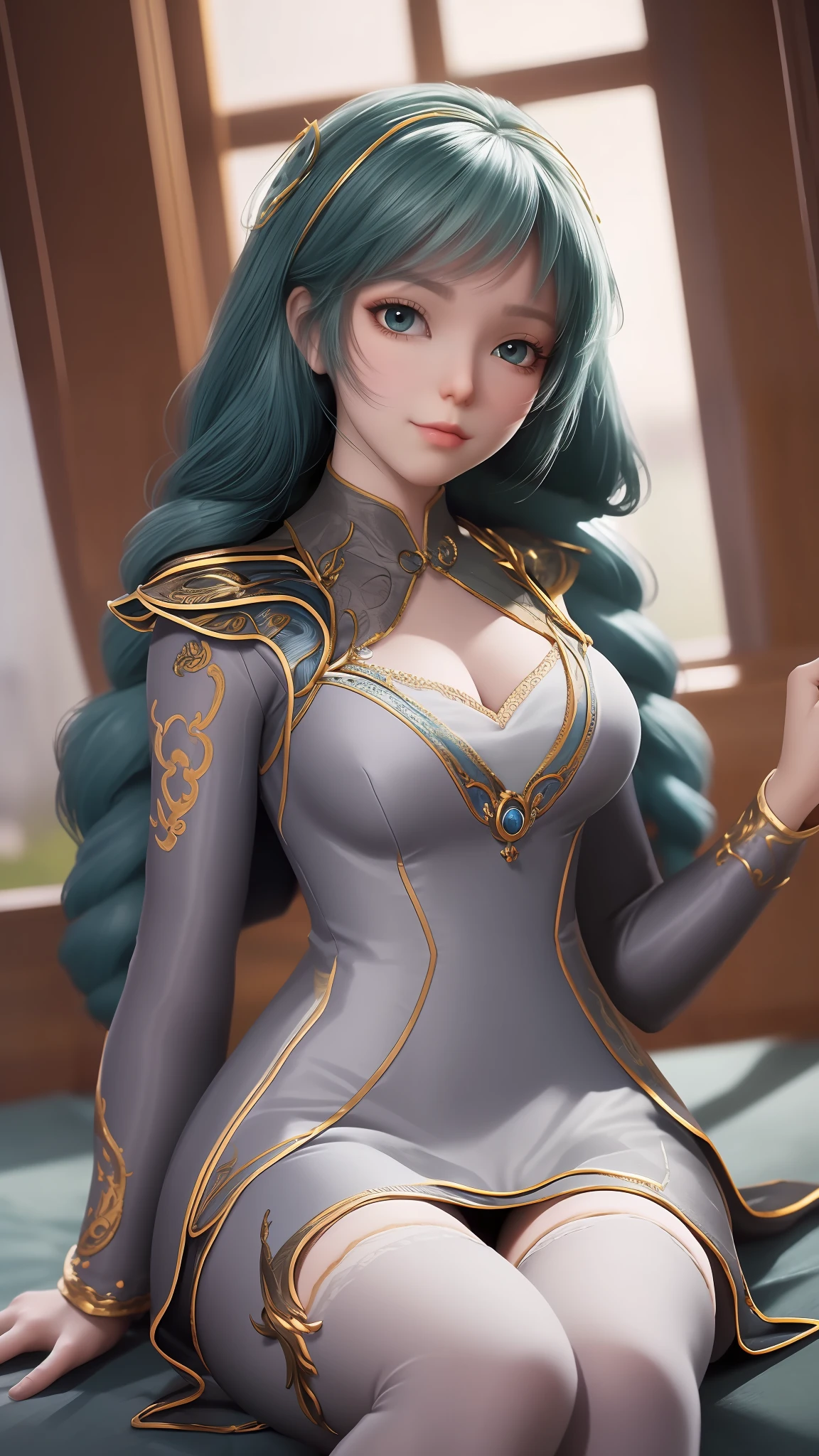 Arad woman in blue dress sitting on windowsill, cute anime waifu in a nice dress, trending on cgstation, 8K high quality detailed art, anime barbie in white stockings, highly detailed exquisite fanart, Extremely detailed Artgerm, the anime girl is crouching, flowing magical robe, beautiful and seductive anime woman, WLOP and Sakimichan