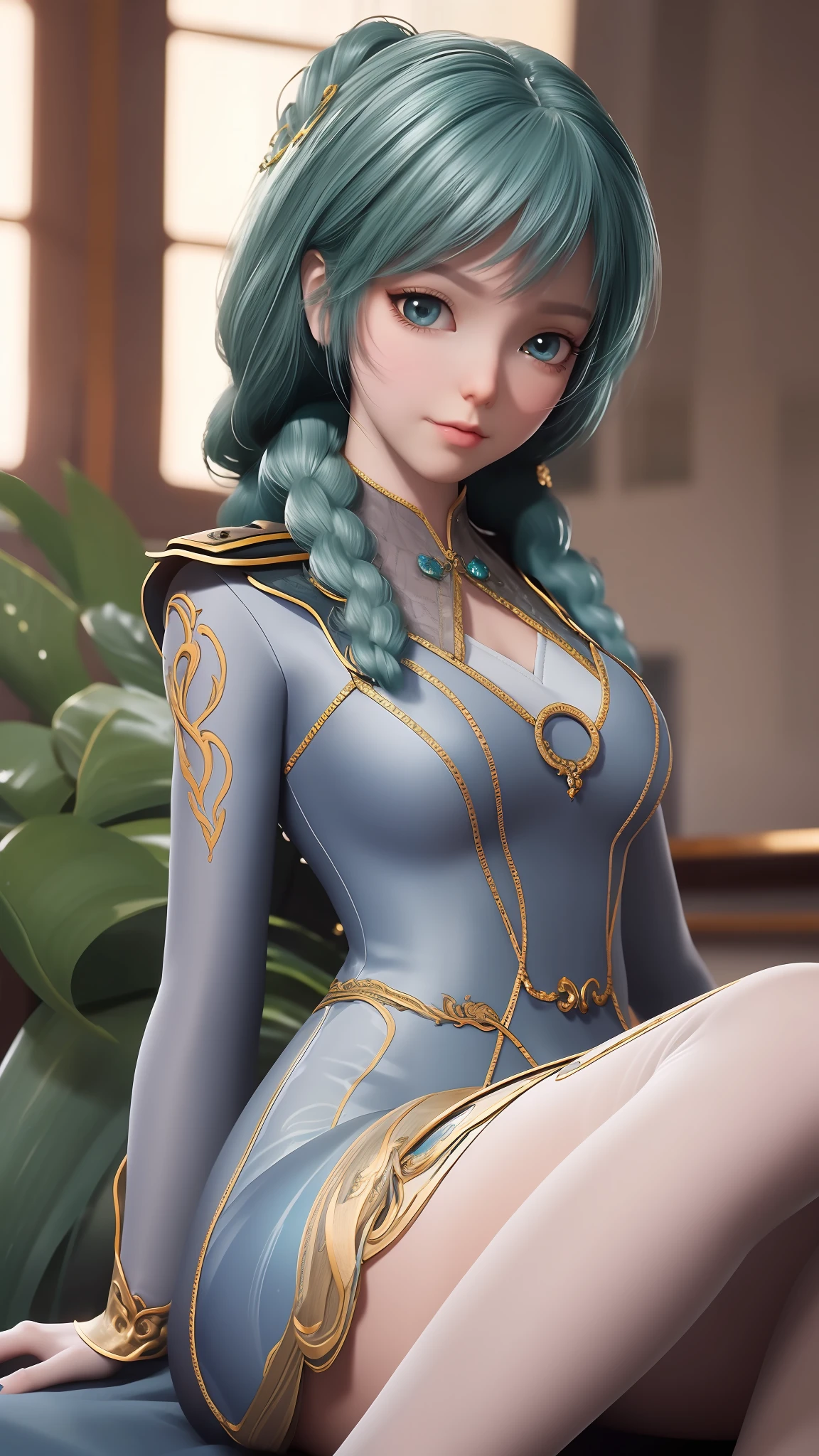 Arad woman in blue dress sitting on windowsill, cute anime waifu in a nice dress, trending on cgstation, 8K high quality detailed art, anime barbie in white stockings, highly detailed exquisite fanart, Extremely detailed Artgerm, the anime girl is crouching, flowing magical robe, beautiful and seductive anime woman, WLOP and Sakimichan