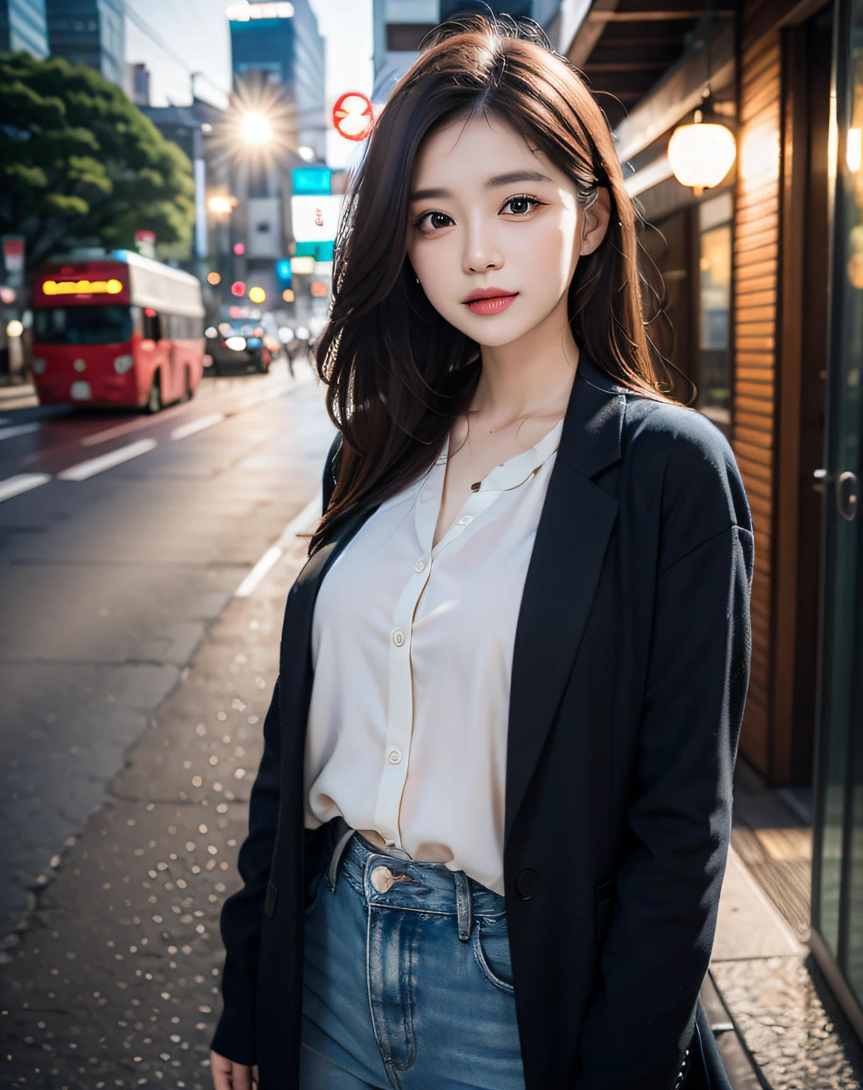 (8k、RAW Photos、top-quality、masterpiece:1.2)、(realisitic、Photorealsitic:1.37)、1girl、japanes、32years old、tokyo streets、profetional lighting、Photon Mapping、Radio City、huge tit、gals、Lots of lashes、Lame on the eyelids、Pitch black lip、Pitch black heels、A slender、Crotch open、Big, bokeh, depth of field,
