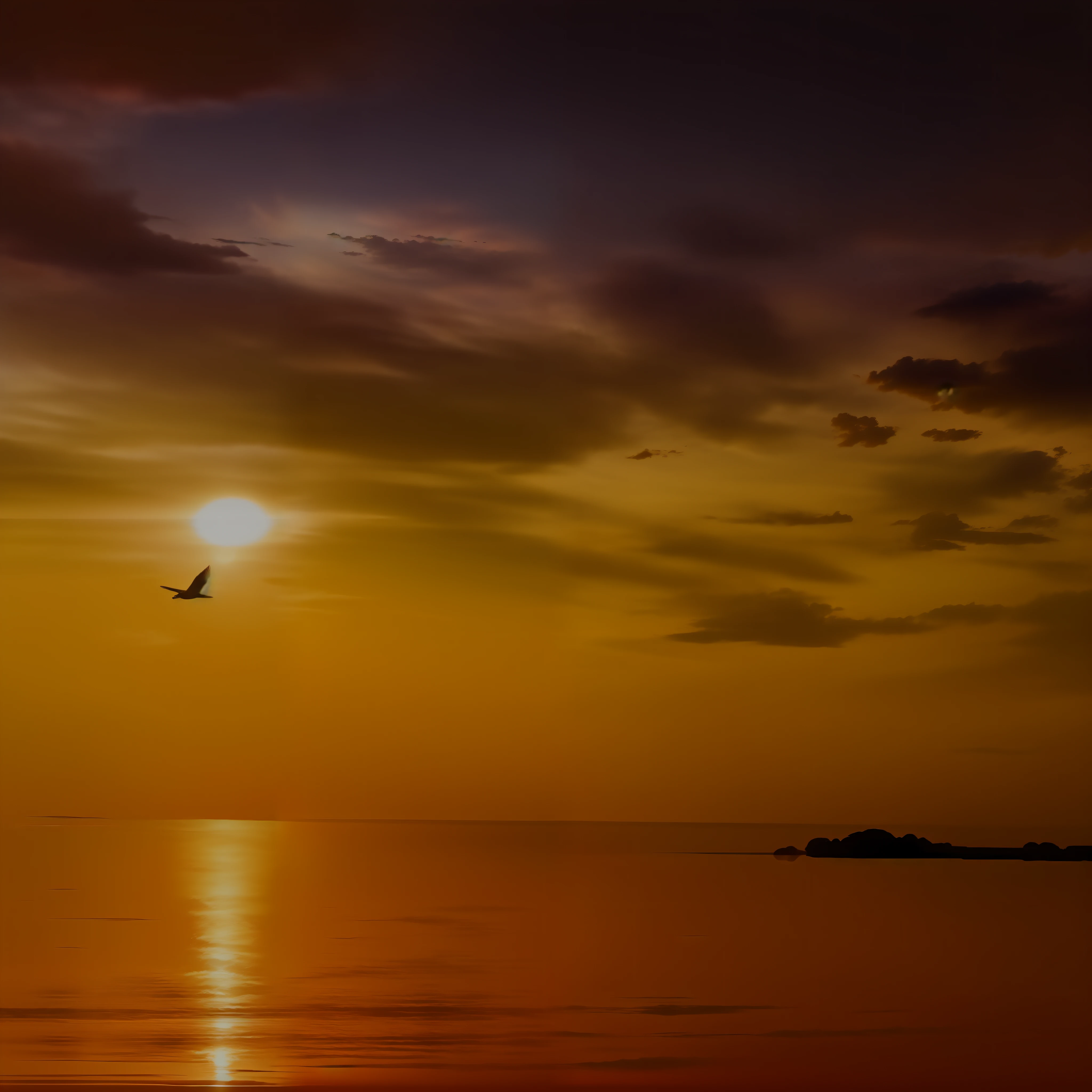 Golden sunset,Reflected clouds sky