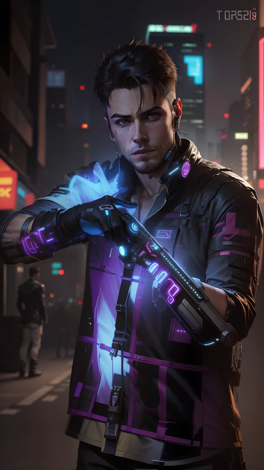 Change background cyberpunk handsome boy. Realistic face, 8k, ultra realistic,