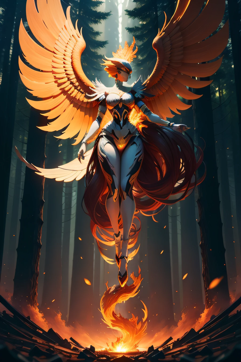 One meter 9 beauty has a forest and a phoenix, Cubist Futurism, cinematic lighting, UHD, high details, best quality, high quality