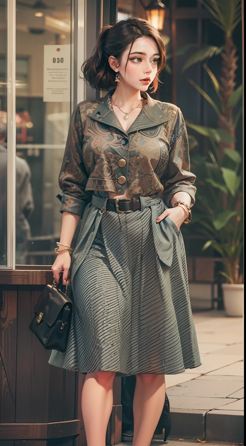 Beautiful woman in intricate Modern Retro Vintage Outfit
