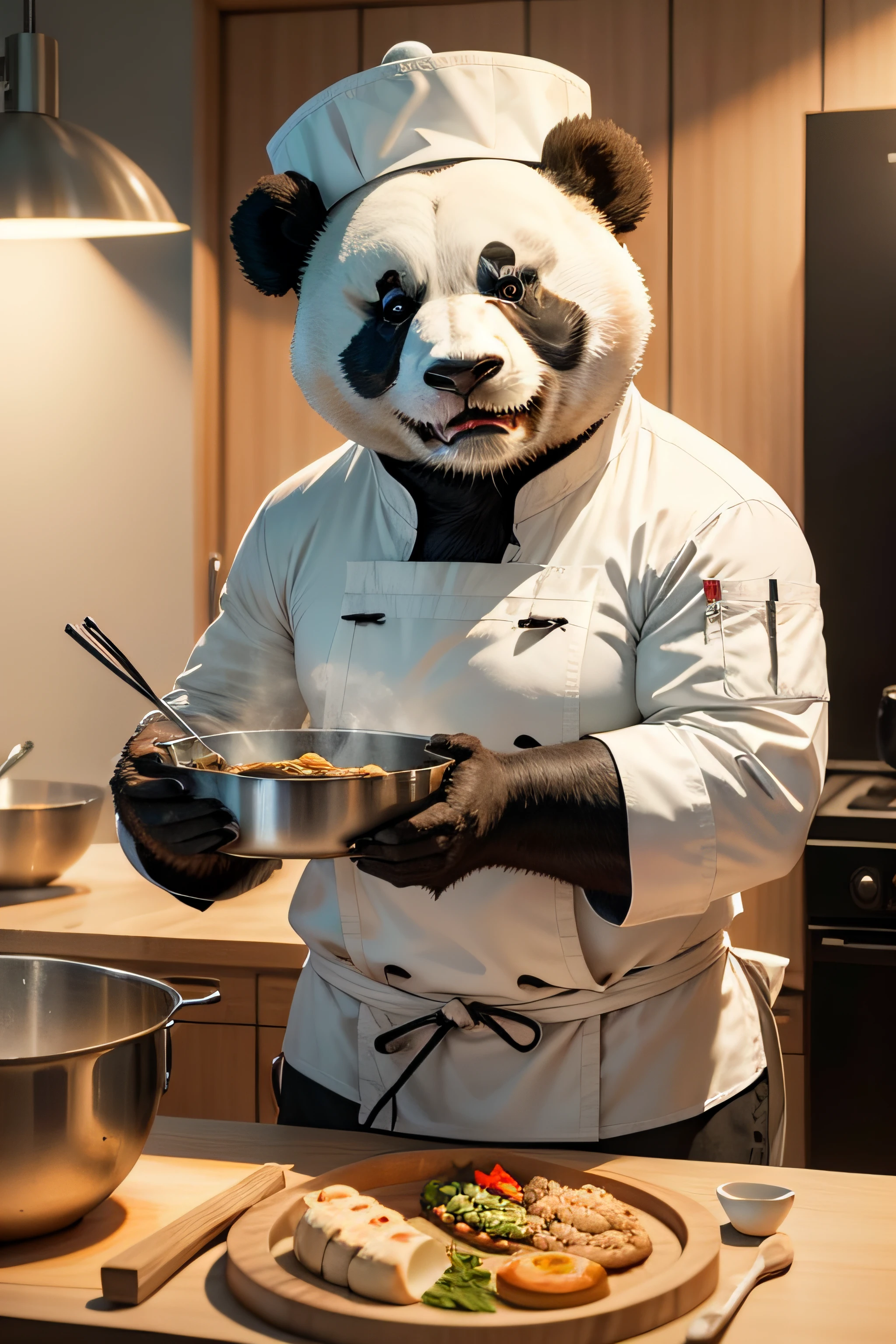 cook,giant panda,cook,kitchens,Chinese,having fun,Chinese kitchen,chef's hat