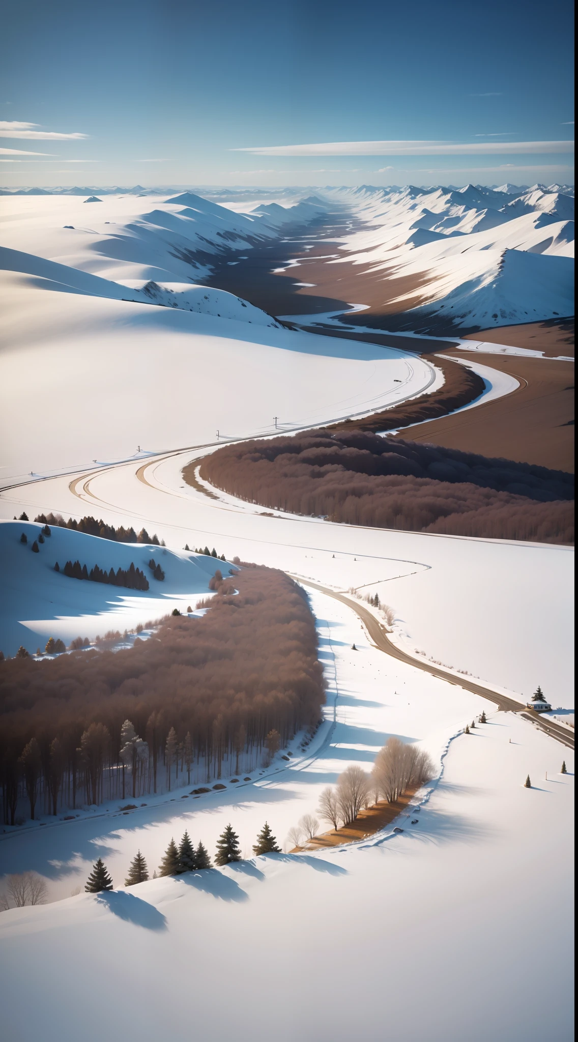 Snowy landscape in plain countryside