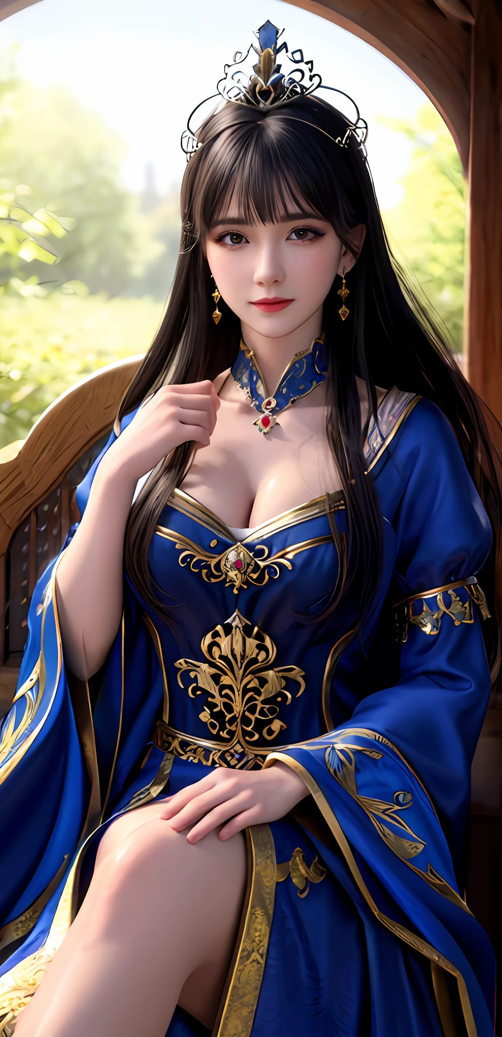 (realisticity: 1.2), best quality, 8K UHD, masterpiece, highres,cg,
1 super detailed girl, super detailed queen

, sitting on a super detailed royal throne, lud, xurious royal palace background, beautiful and detailed, super detailed long hair, wearing a beautiful and luxurious crown with diamonds and super detailed,

super detailed dress, Super detailed dress sleeves, super detailed beautiful earrings, 
 solo, jewelry, super detailed red and blue dress, pretty face, beautiful, and super detailed, 

, earrings, super detailed hairdo, splashing, the upper body is very super detailed, super detailed hair bun, super detailed black hair,
lighting,candid,Photograph,high resolution,4k,8k,Bokeh,