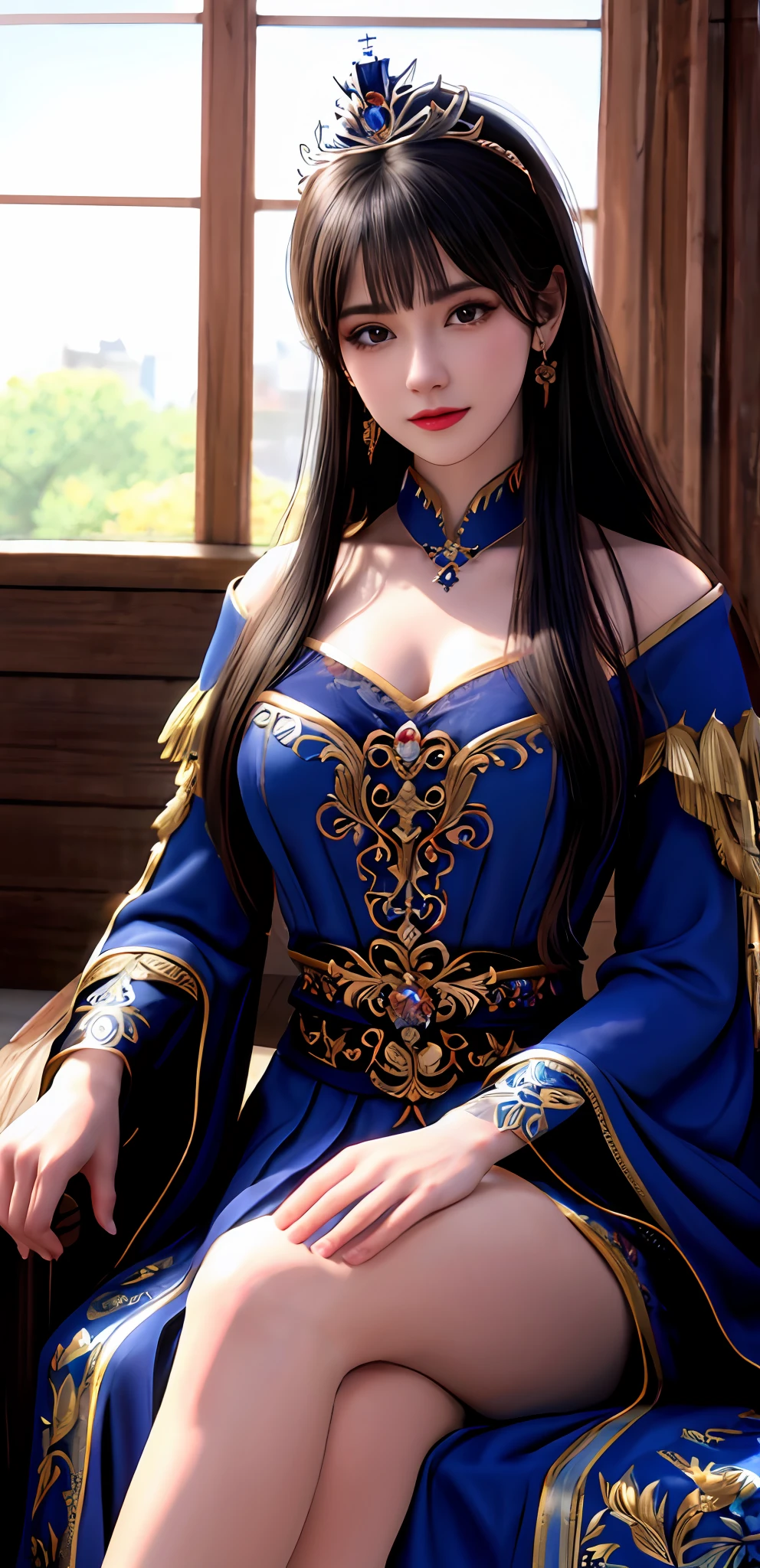 (realisticity: 1.2), best quality, 8K UHD, masterpiece, highres,cg,
1 super detailed girl, super detailed queen

, sitting on a super detailed royal throne, lud, xurious royal palace background, beautiful and detailed, super detailed long hair, wearing a beautiful and luxurious crown with diamonds and super detailed,

super detailed dress, Super detailed dress sleeves, super detailed beautiful earrings, 
 solo, jewelry, super detailed red and blue dress, pretty face, beautiful, and super detailed, 

, earrings, super detailed hairdo, splashing, the upper body is very super detailed, super detailed hair bun, super detailed black hair,
lighting,candid,Photograph,high resolution,4k,8k,Bokeh,