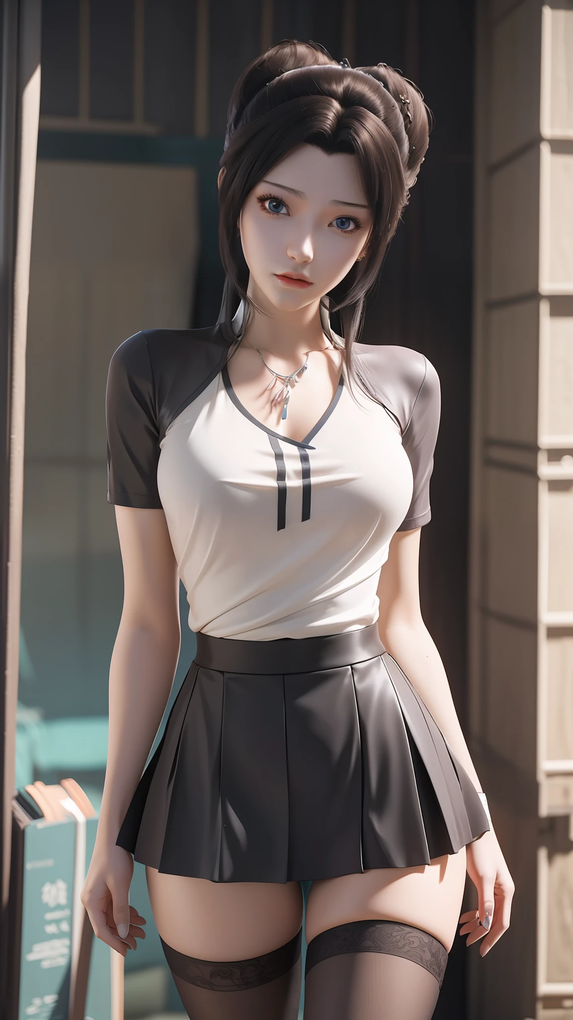 anime - style image of a woman in a short skirt and shirt, seductive anime girls, Smooth anime CG art, Surrealism female students, Surrealism female students, thighhighs and skirt, photorealistic anime girl rendering, beautiful and seductive anime woman, Realistic schoolgirl, Realistic anime 3 D style, 3 d anime realistic, Beautiful Anime High School Girls