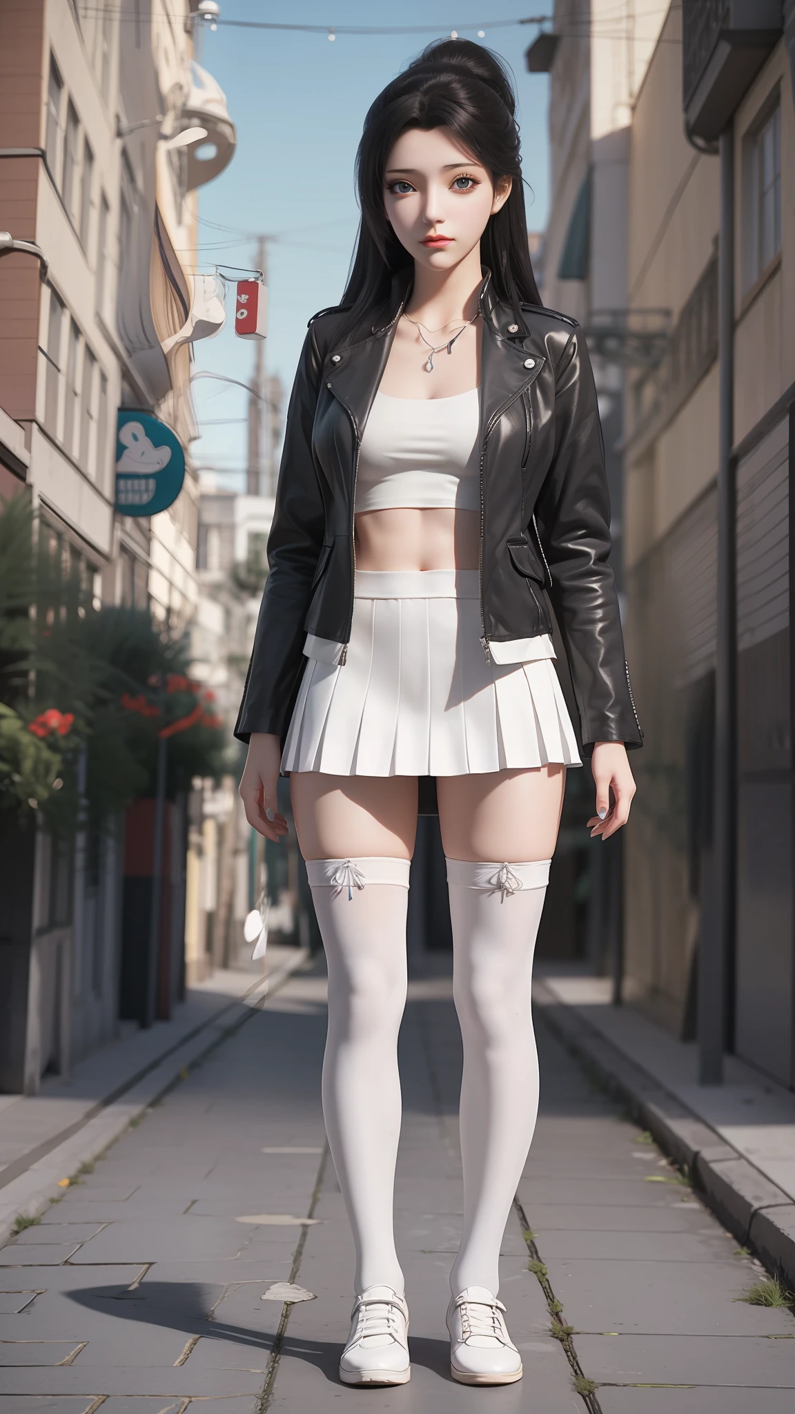 Arad woman posing for photo in short skirt and white shirt, Surrealism female students, Surrealism female students, Realistic schoolgirl, photorealistic anime girl rendering, thighhighs and skirt, 3 d anime realistic, small curvaceous , wearing skirt and high socks, Photorealistic anime, cute female student, Realistic anime 3 D style, female student