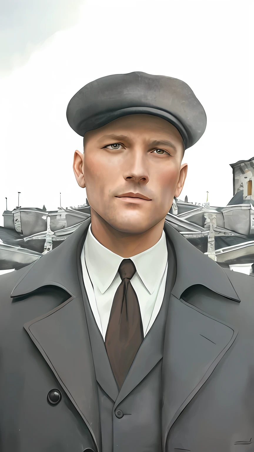 A man in a suit and hat stands in front of a building, based on Max Magnus Norman, portrait of ernest khalimov, based on Oscar Lüthi, inspired by Leon Wyczulkowski, based on John La Gatta, Ferdinand Knab Background, Birds of Darnov, Roman Shipunov, Portrait "Iron Hearts", maxim shirkov