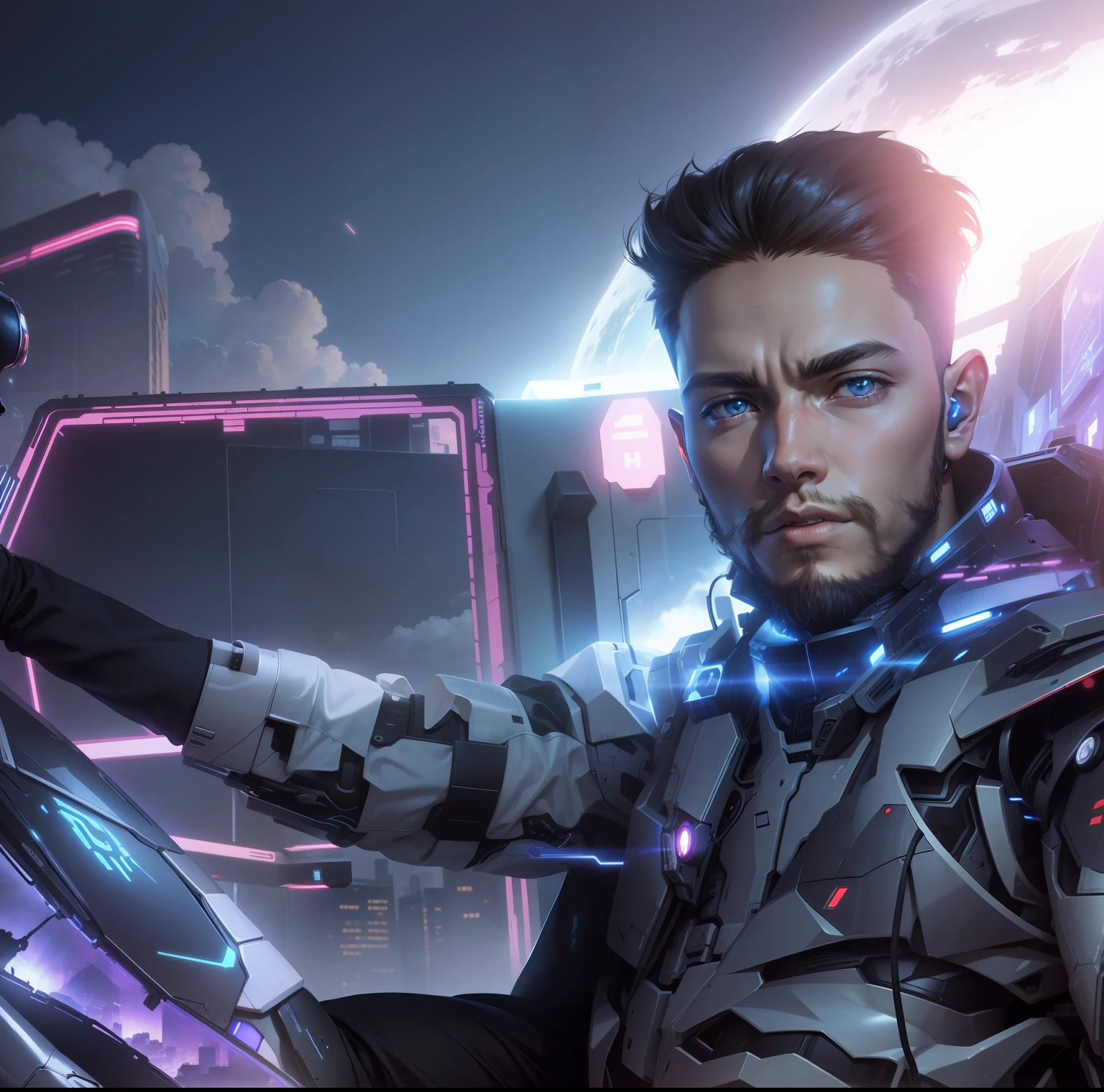 Anime boy sitting on cyber truck, scifi background, warzone,mecha,scifi,ultra hd,4k quality, cyberpunk