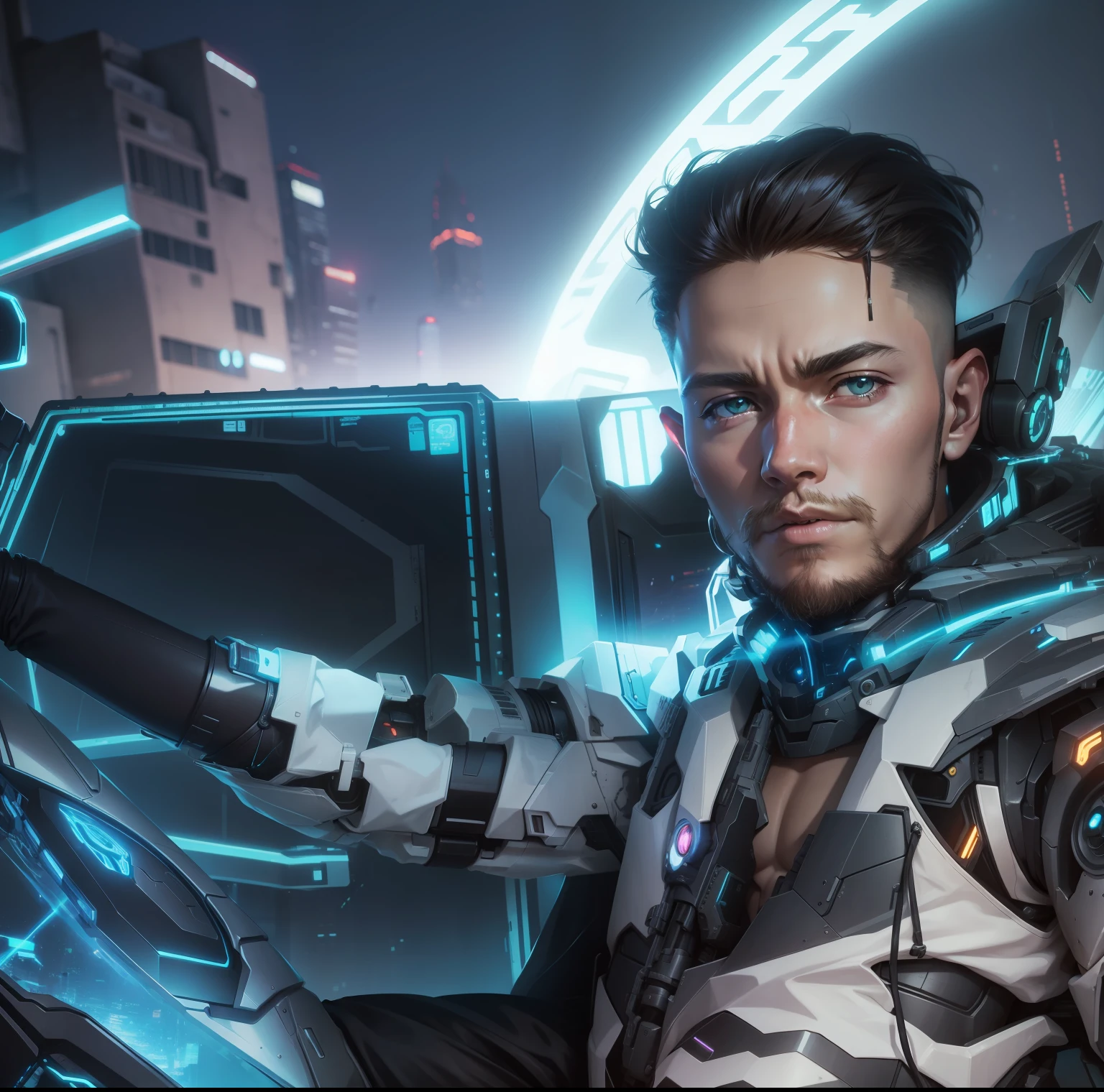 Anime boy sitting on cyber truck, scifi background, warzone,mecha,scifi,ultra hd,4k quality, cyberpunk