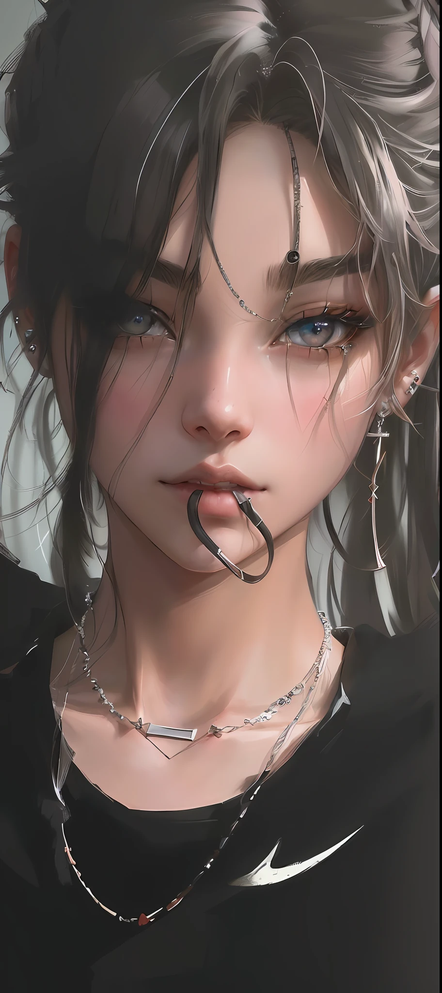 Anime girl with piercing and necklace on her nose, Guviz-style artwork, Guviz, anime realism style, realistic art style, realistic anime artstyle, [ 4 K digital art ]!!, detailed portrait of an anime girl, Anime realism, Stunning anime face portrait, 🤤 girl portrait, Realistic digital art 4 K, Realistic digital art 4K