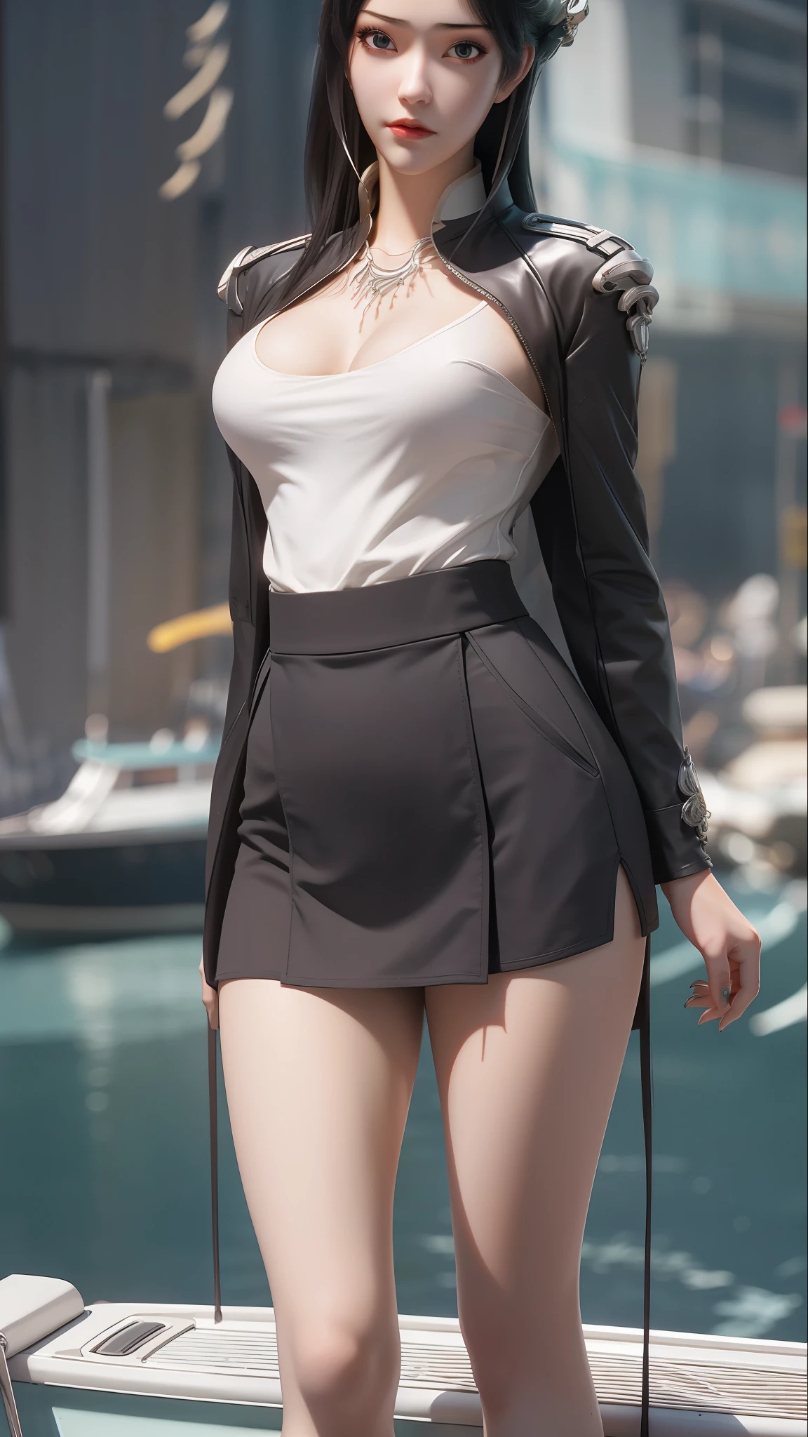 Close-up of a woman in a short skirt standing on a boat, Extremely detailed Artgerm, Range Murata and Artgerm, Style Artgerm, art-style, trending artgerm, beautiful and seductive anime woman, IG model | Art germ, Artistic germ style, 《overwatch》Anna, like artgerm