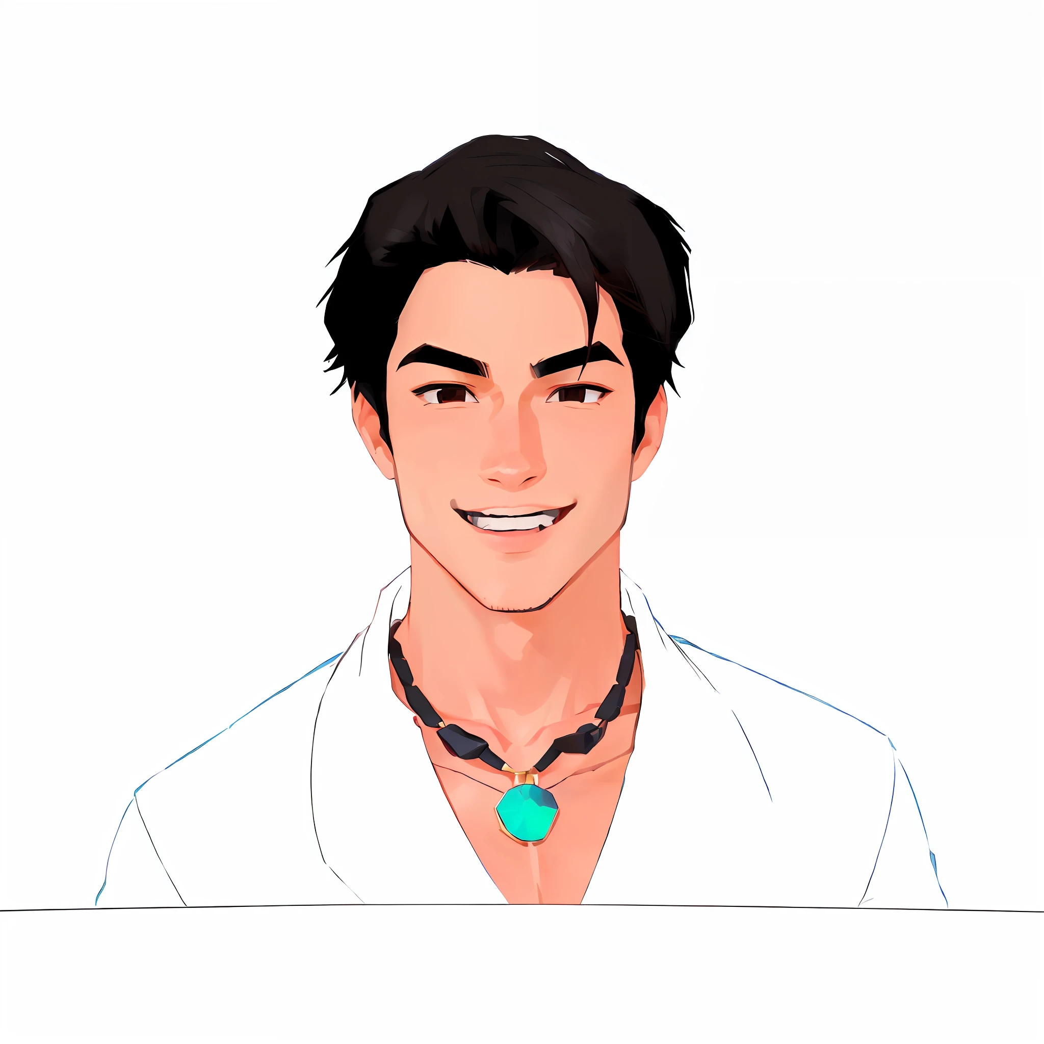 There is a man with a necklace around his neck and a necklace around his neck, Retrato anime de um homem bonito, homem bonito anime, estilo anime masculino, jovem homem de anime, personagem de anime masculino, sorriso manhoso encantador, , cara de jovem bonito, bonito rosto detalhado