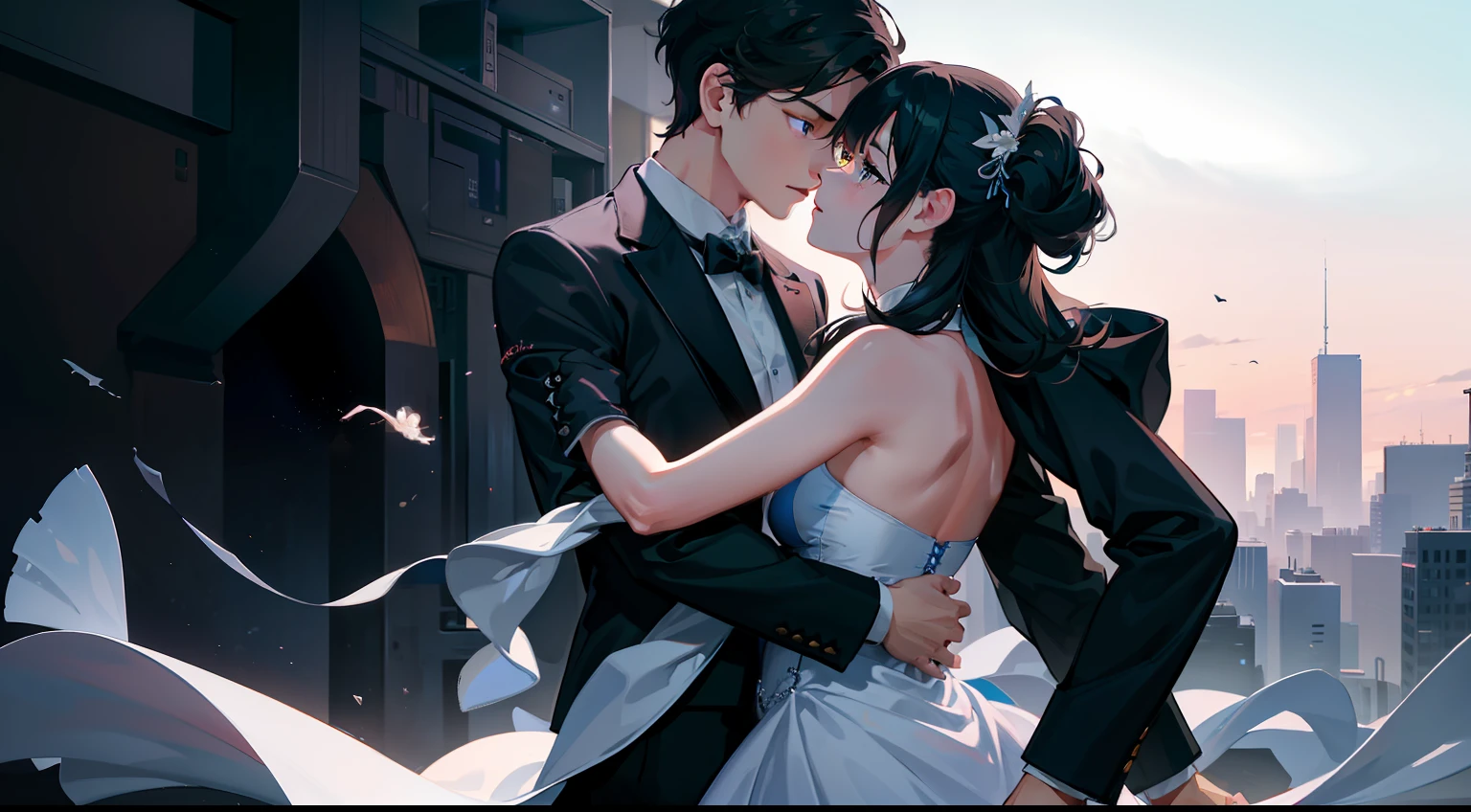 High quality, ultra high definition, surreal, highest resolution, high detail, clear visuals, Young couple, 1boy and 1girl, dance,profile, volume light, shadow, best quality, ultra-detailed, adorable, 8k, 4k, 2k