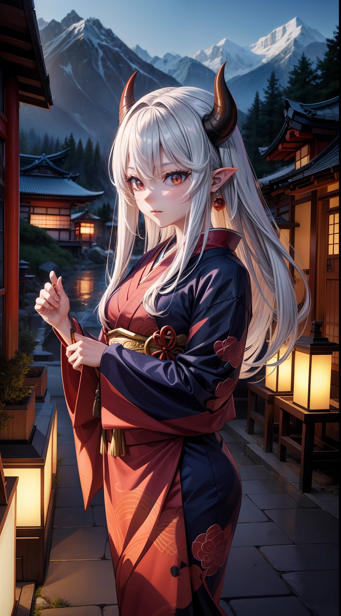 Women, anime, japan, demon "oni", village, dynamic, powers, ambient, mountains