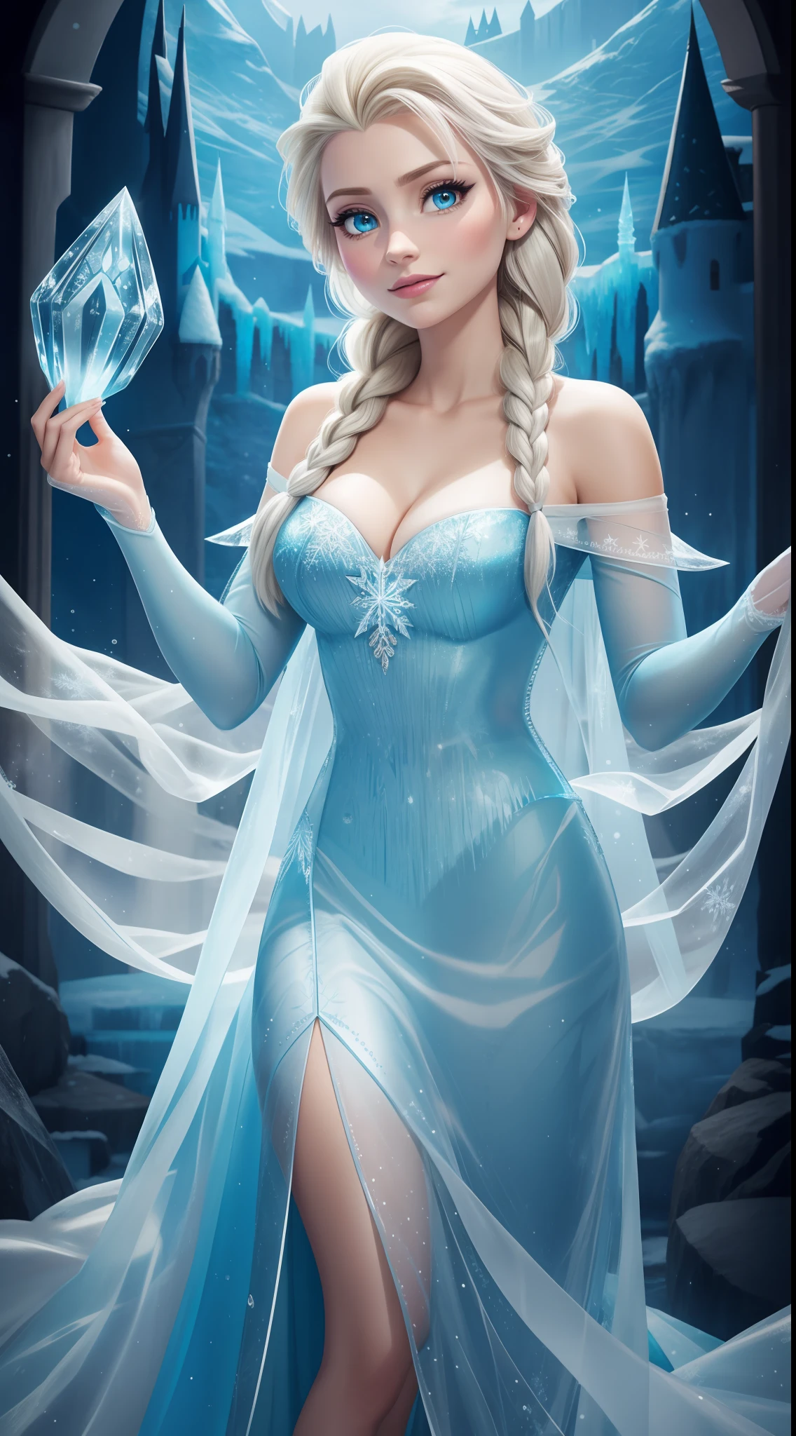 Frozen，Elsa, on a, plumw，Raised sexy，Ice Castle