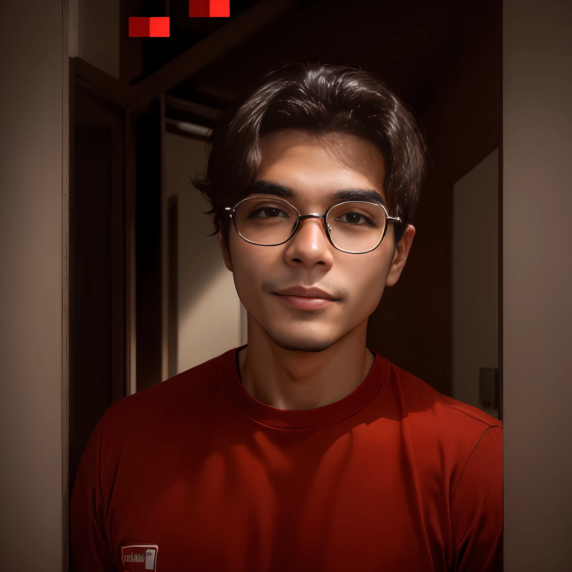 There's a man in glasses and a red shirt posing for a photo, inspirado em Jorge Jacinto, 2 7 anos, ele tem cerca de 20 anos | curto, ramil sunga, 2 3 anos, 2 8 anos, 2 9 anos, 2 2 anos, 18 anos, he is! cerca de 3 0 anos de idade