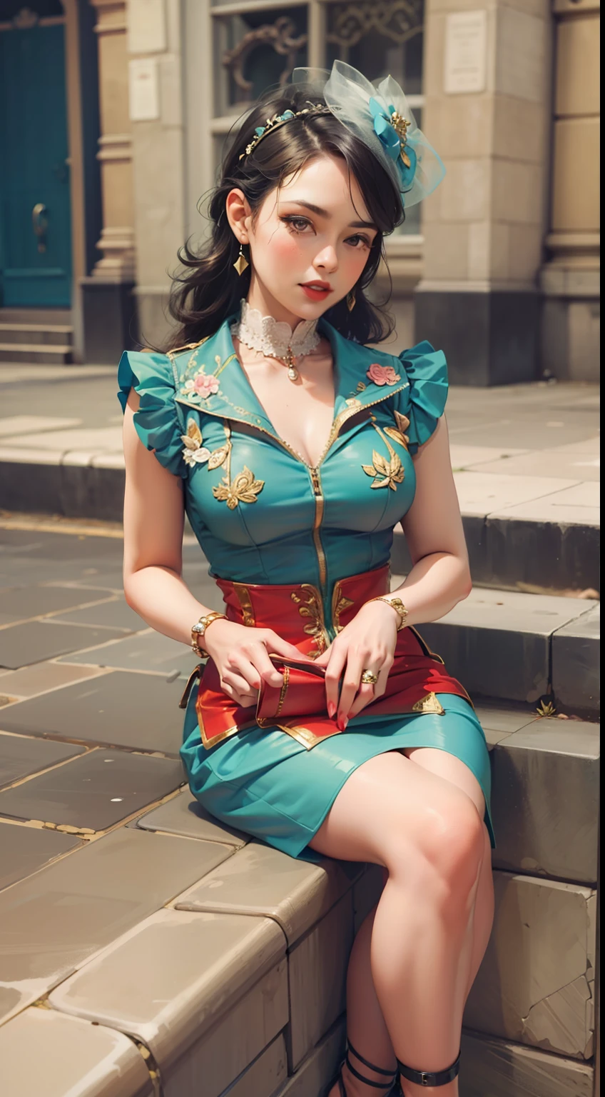 Beautiful woman in intricate Retro Vintage Pin-Up Outfit