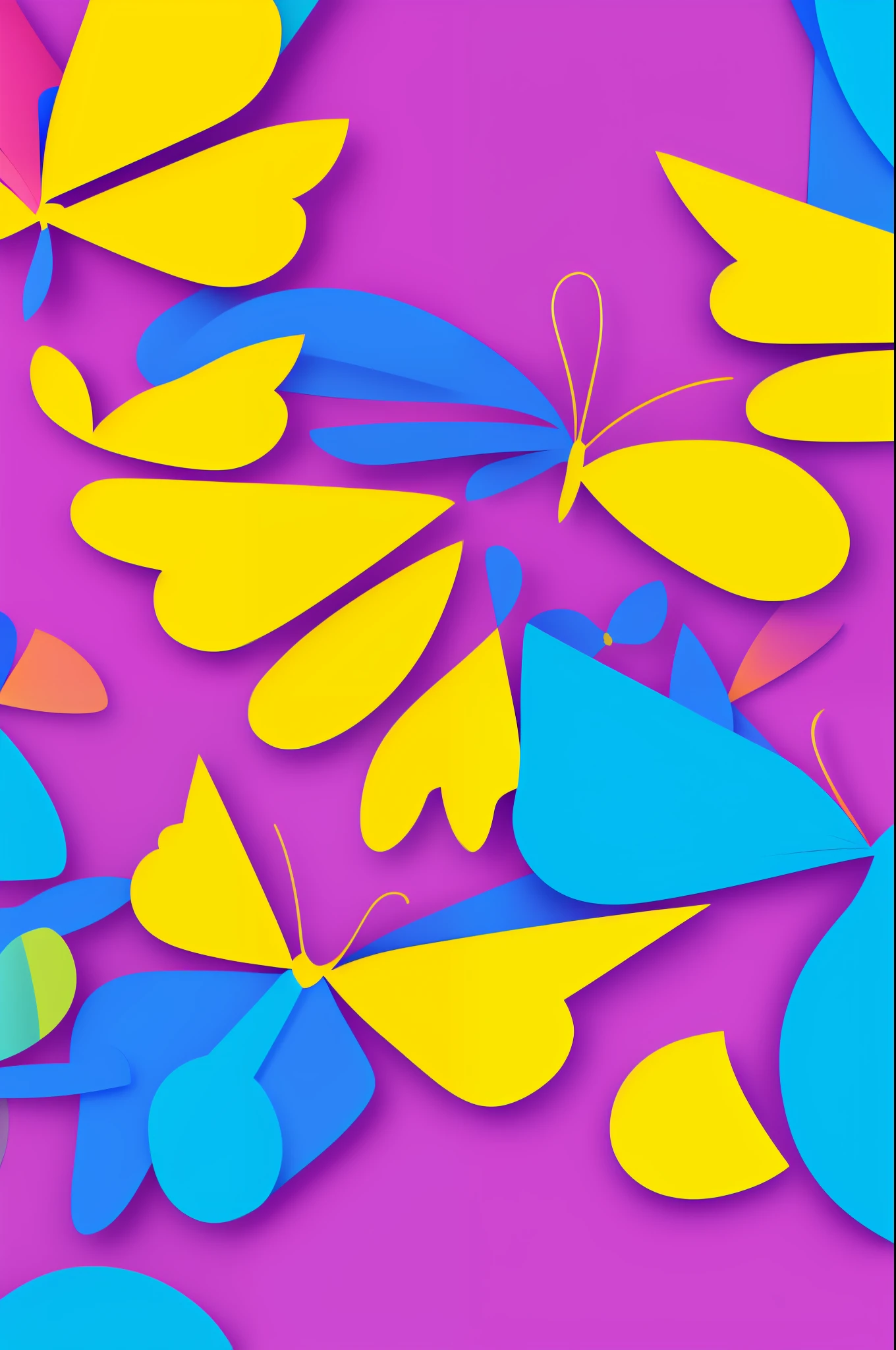 Create a logo with a yellow butterfly with wings formed by different types of papers, como papel de seda, paperboard and scrapbooking paper. Use bright colors to convey joy and vibrancy.