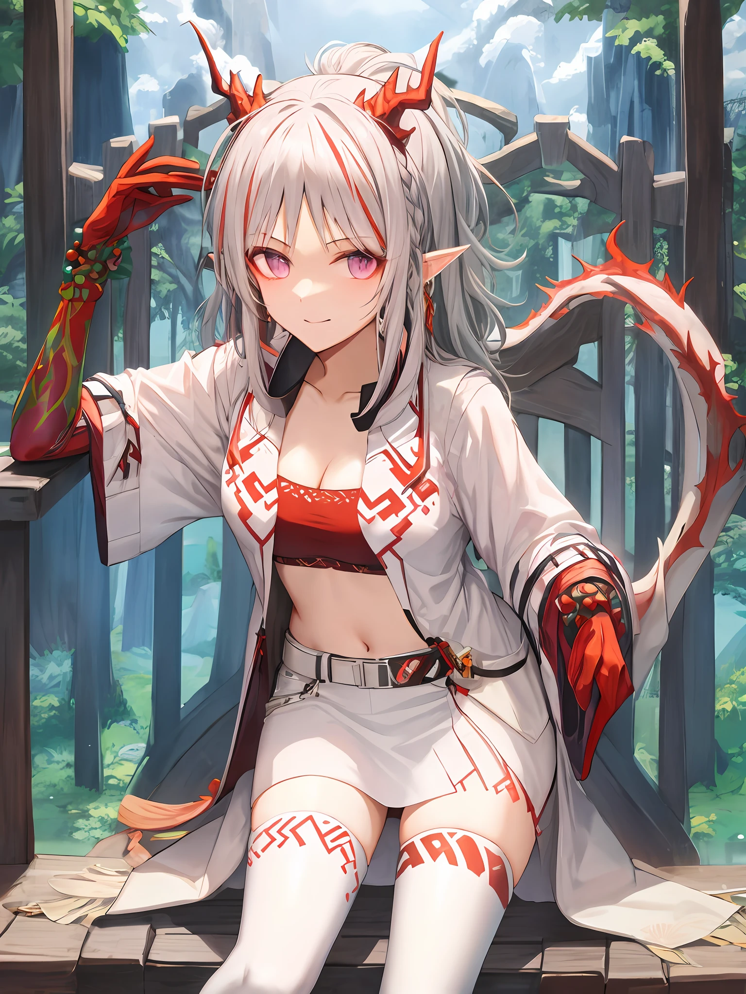 Pink gray hair,Red eye holes,white stockings