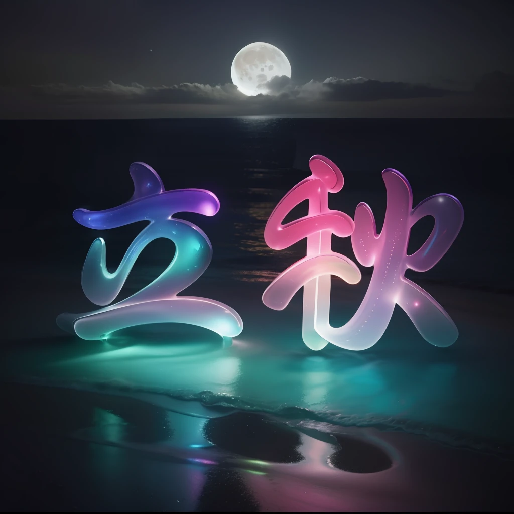 rainbow glass pebbles on the beach, holographic stormy sea, pale pink detailed moon in the sky , night, pixar, high octane, professional photo, beautiful, aesthetically pleasing, photorealism, hyperrealism, high detail, soft lighting , volume, ultra hd, realistic, vivid colors, highly detailed, UHD drawing, pen and ink, perfect composition, beautiful detailed intricate insanely detailed octane render trending on artstation, 8k artistic photography, photorealistic concept art, soft natural volumetric cinematic perfect light