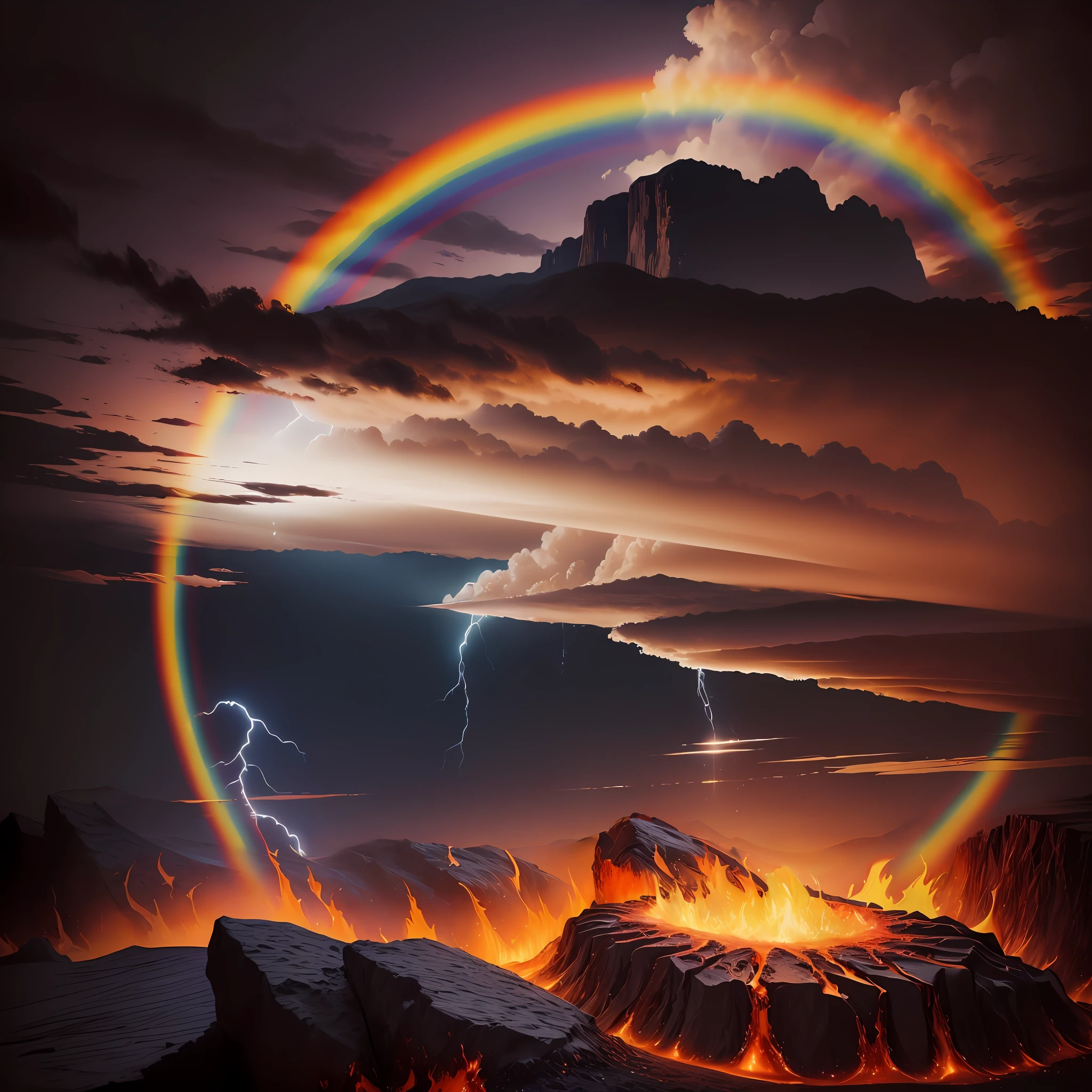 realismo, lava, inferno, fogo, montanha, pintura