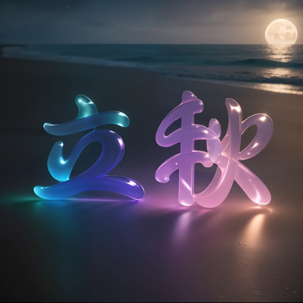 rainbow glass pebbles on the beach, holographic stormy sea, pale pink detailed moon in the sky , night, pixar, high octane, professional photo, beautiful, aesthetically pleasing, photorealism, hyperrealism, high detail, soft lighting , volume, ultra hd, realistic, vivid colors, highly detailed, UHD drawing, pen and ink, perfect composition, beautiful detailed intricate insanely detailed octane render trending on artstation, 8k artistic photography, photorealistic concept art, soft natural volumetric cinematic perfect light
