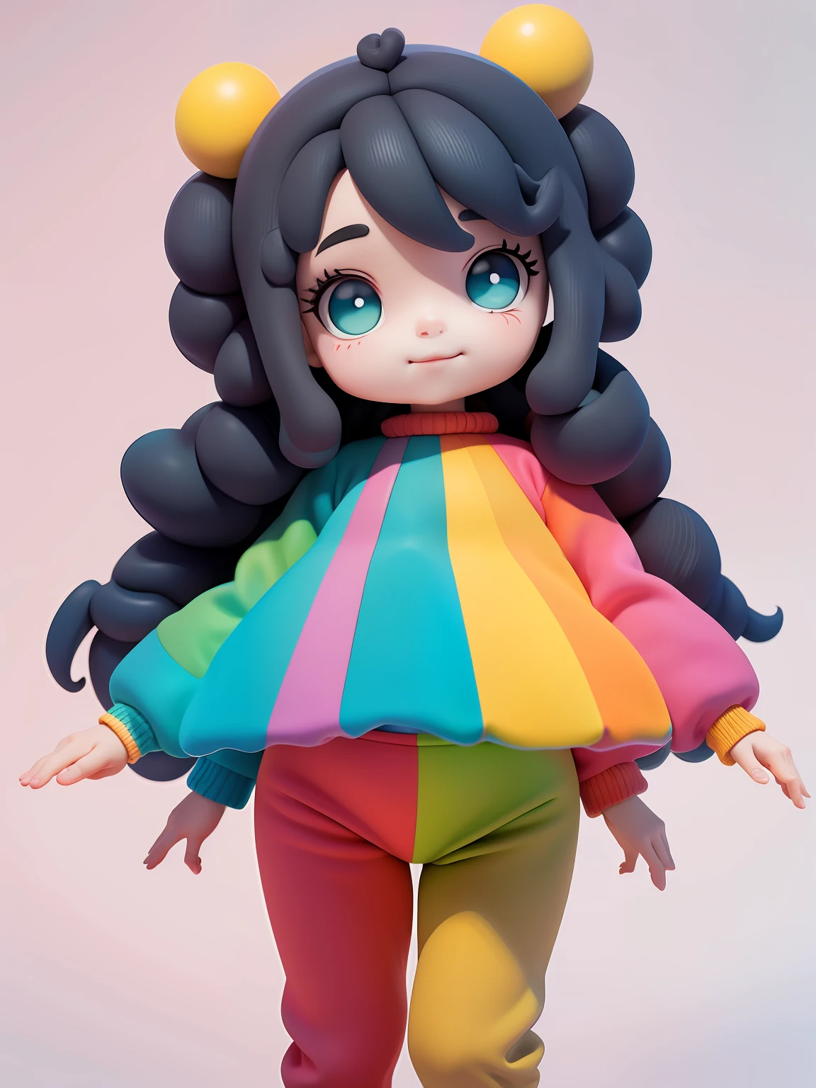 (obra-prima), (melhor qualidade), (ultra-detalhado), (corpo inteiro: 1.2) baby menina negra bonita e fofa, tema circus, capuz, moletom colorido, Knitted jumpsuits, Pants, jaqueta, blusa, sorriso claro, corpo inteiro, :3, fundo tom pastel , colorido e simples.