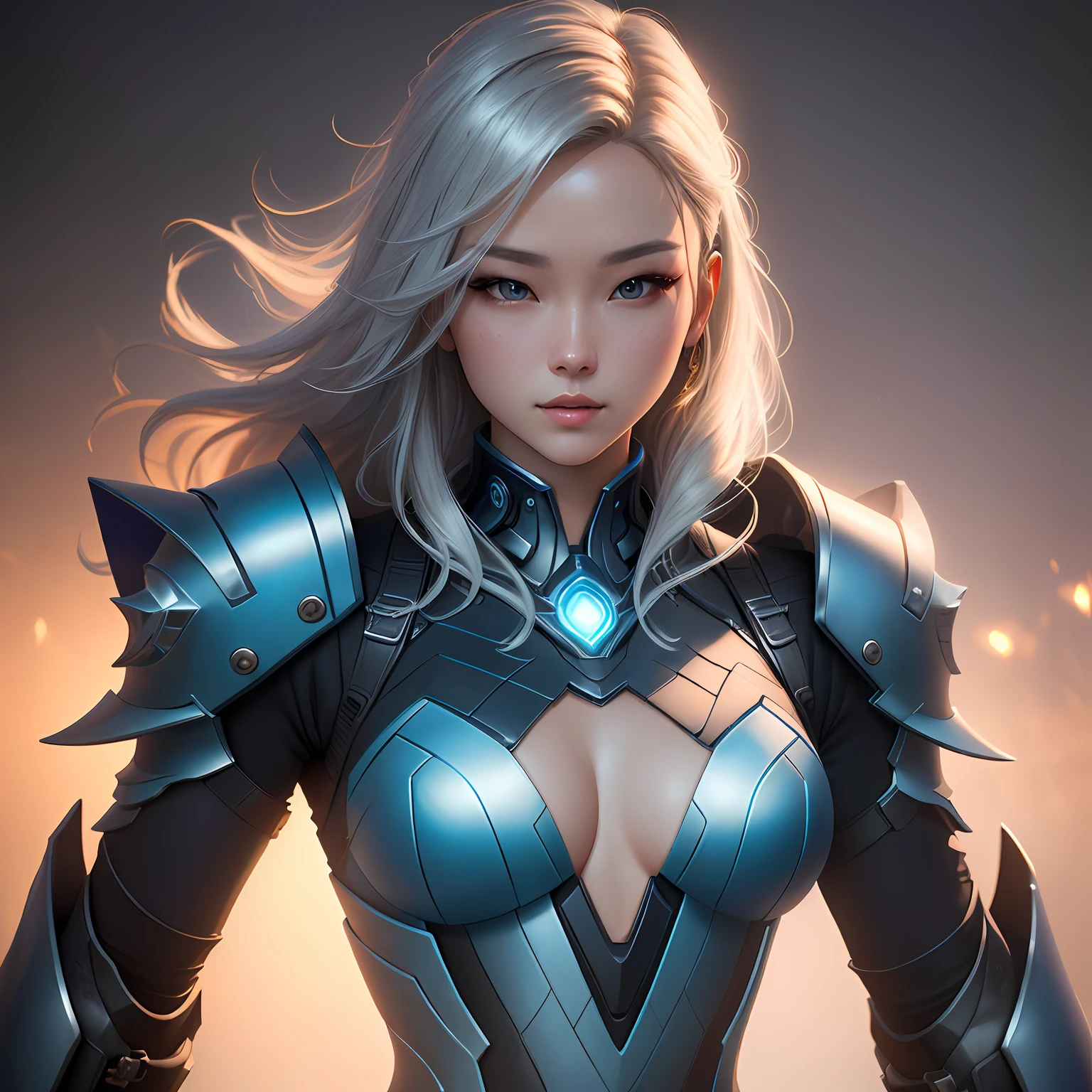 a close up of a woman in a women in a silver and blue dress, chengwei pan on artstation, by Yang J, detailed fantasy art, stunning character art, fanart best artstation, epic exquisite character art, beautiful armor, extremely detailed artgerm, Detailed digital anime art, Artgerm on ArtStation Pixiv, armor girl((best qualtiy)), ((tmasterpiece)), (the detail:1.4), 3D, A beautiful cyberpunk female image,HDR（HighDynamicRange）,Ray traching,NVIDIA RTX,Super-Resolution,Unreal 5,Subsurface scattering、PBR Texture、post-proces、Anisotropy Filtering、depth of fields、maximum definition and sharpness、Many-Layer Textures、Albedo e mapas Speculares、Surface Coloring、Accurate simulation of light-material interactions、perfectly proportions、Octane Render、Two-colored light、largeaperture、Low ISO、White balance、the rule of thirds、8K RAW、