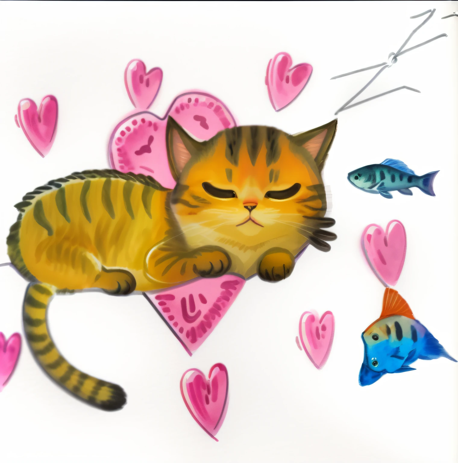 Draw a cat lying on the heart with fish and fish, illustration of a cat, author：Koichiro Kume, A painting of a cat, author：Akuri Uchida, komono, author：Yuki Ogura, cat cat dreamcats, cats cat dreamcats, author：Yuko Tatoshima, author：Nakai Tsubasa