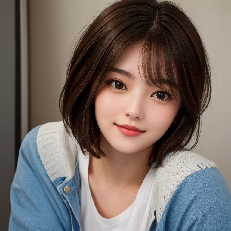 Cute girl in her 20s,Brown hair,short-cut, Change facial expressions