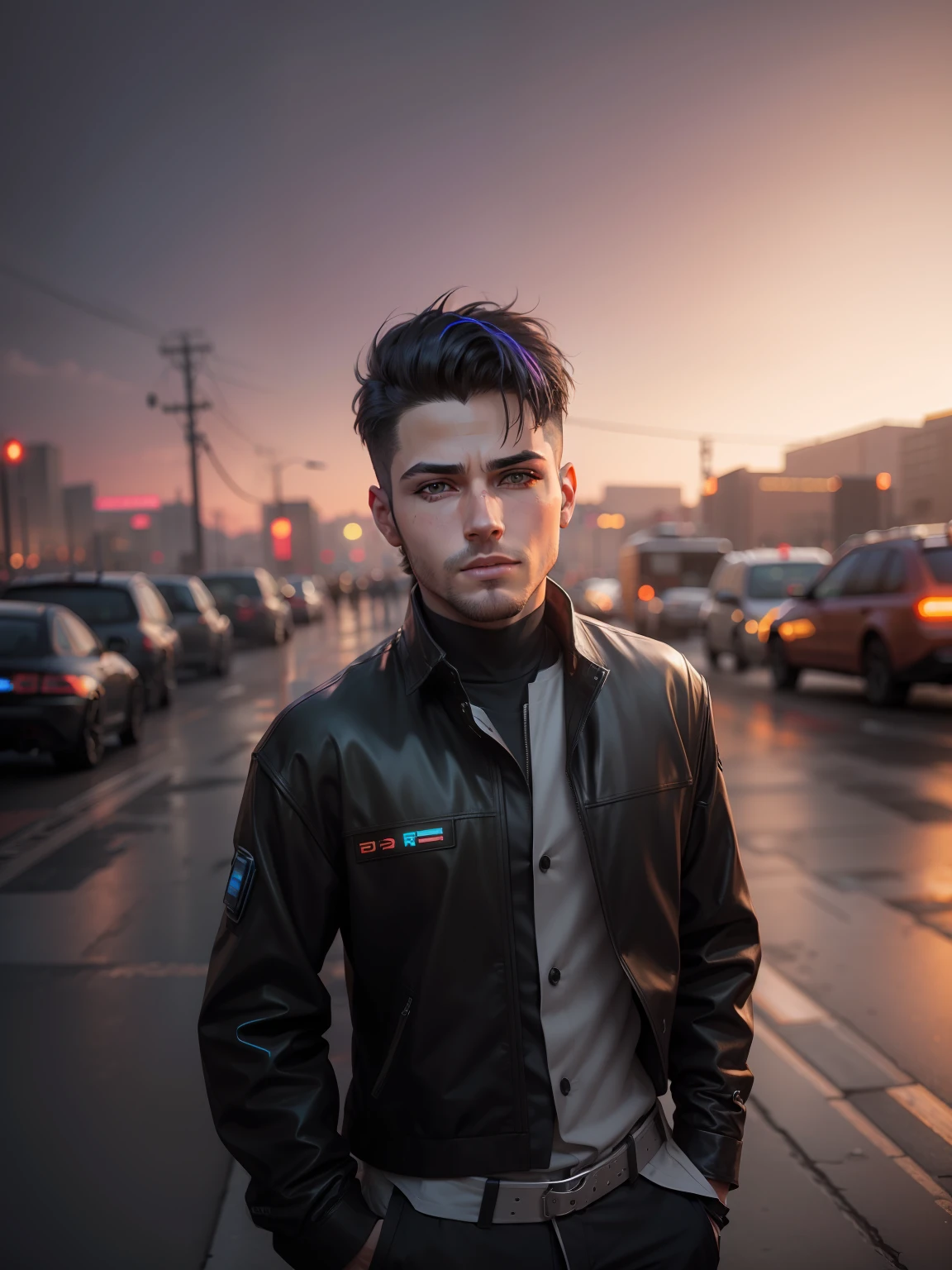 Change background cyberpunk handsome boy. Realistic face, 8k, ultra realistic,