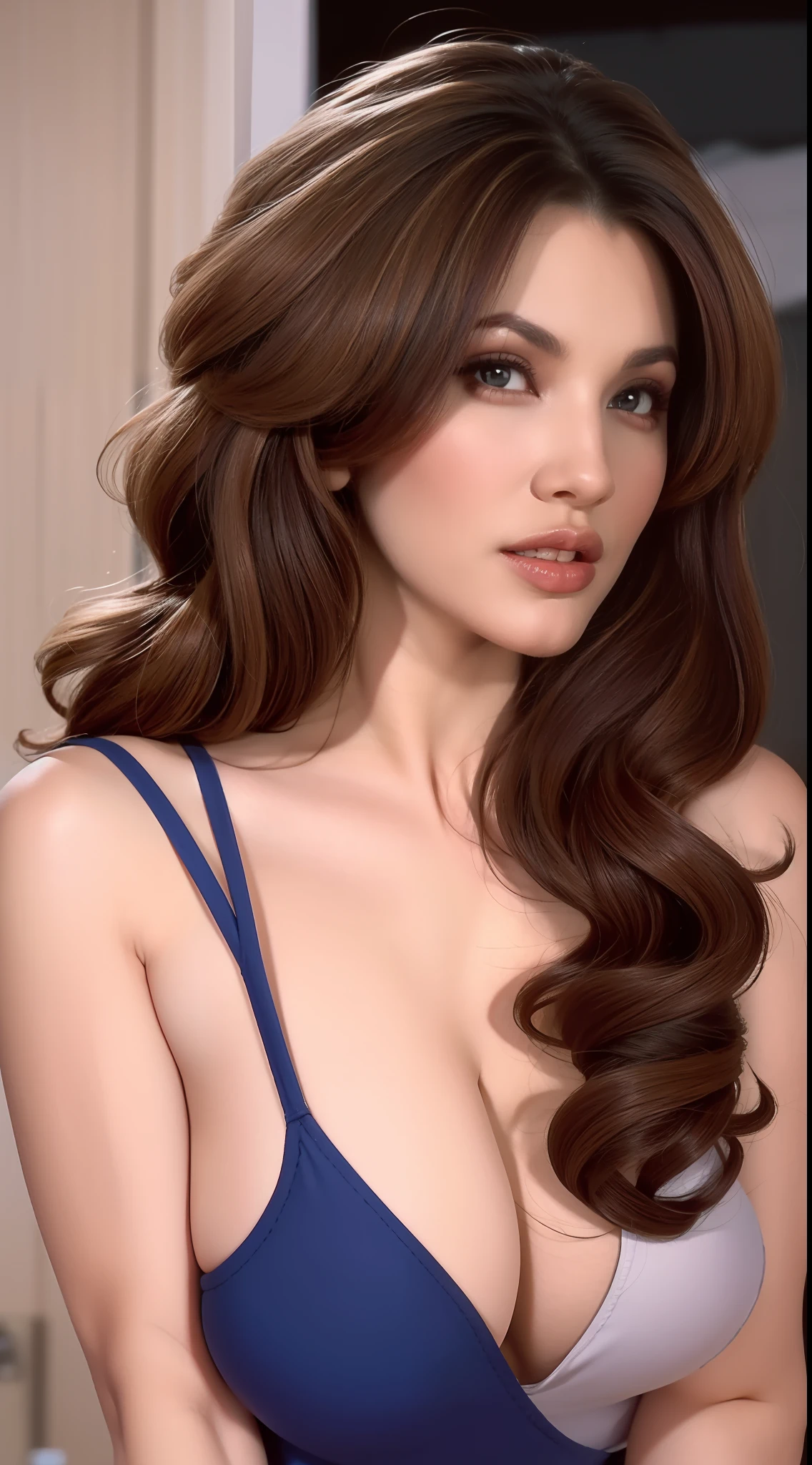 Fashion model 20 years old [[[[closeup cleavage]]]], [[[[boobgasm]]]], [[[[coll]]]], [[[[bshoulders]]]], perfect  eyes, Perfect iris，Perfect lips，perfect teeth，Perfect skin，with fair skin，Soft front light，hdr，Movie girl，underdressing，Sex is happening，The expression is excited，having fun，Expression satisfaction，The background is indoors，Beds（pastel colour：1.2）