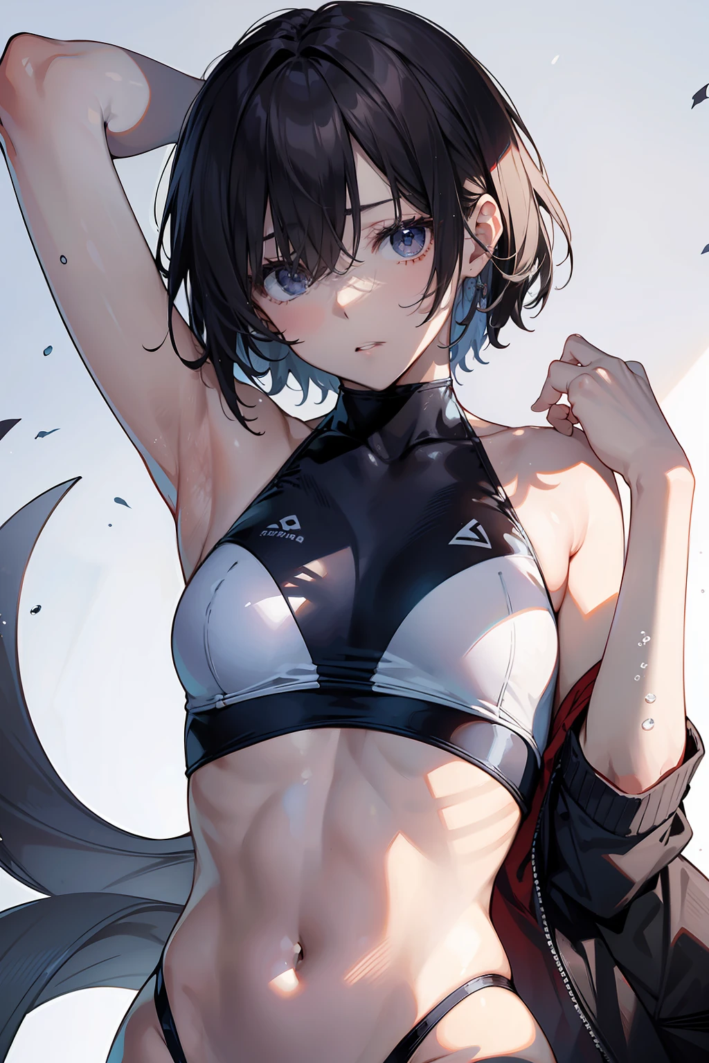 top-quality、Full limbs、complete fingers、Slender beauty、straight haired、extra very short hair、White knee-high、white school swim suit、Small eyes、Expression of distress、Pained face、Recurve the body、wriggling the body